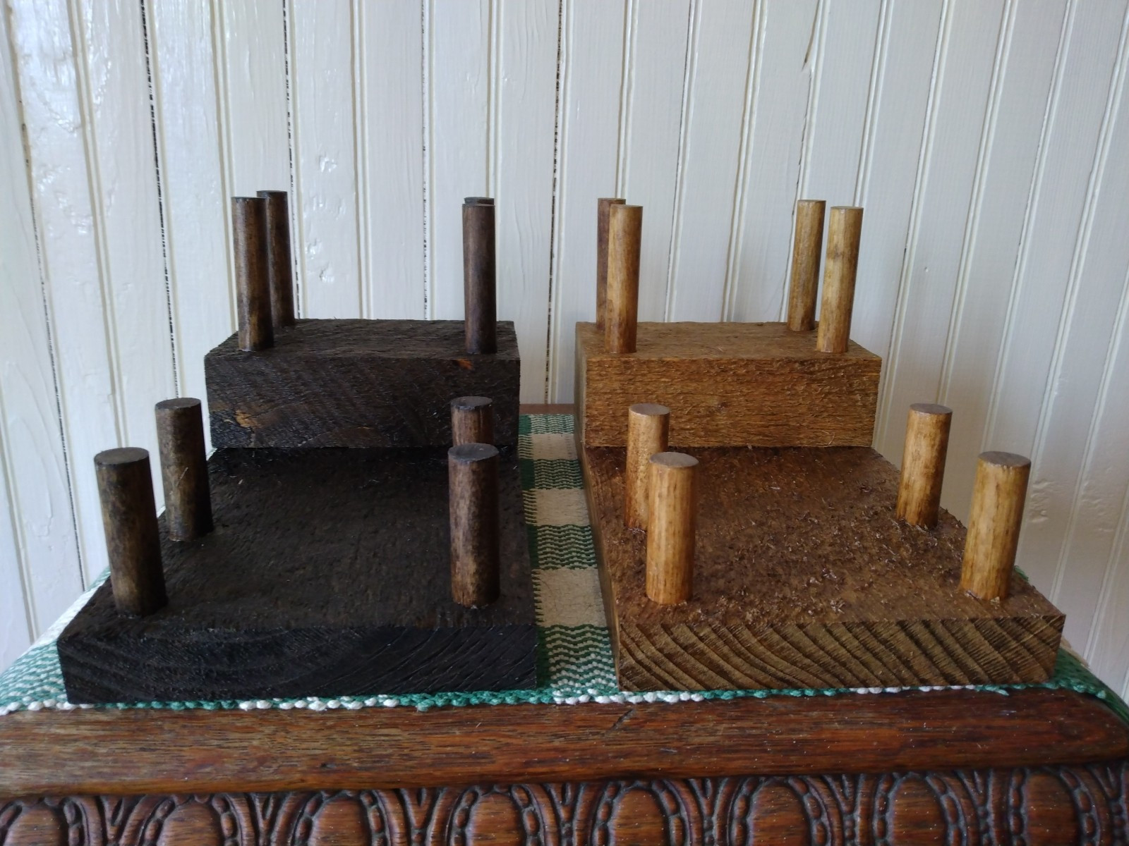 Handmade Rough Cut Wooden Duck Decoy Stand. Double Stand Holds Two Decoys