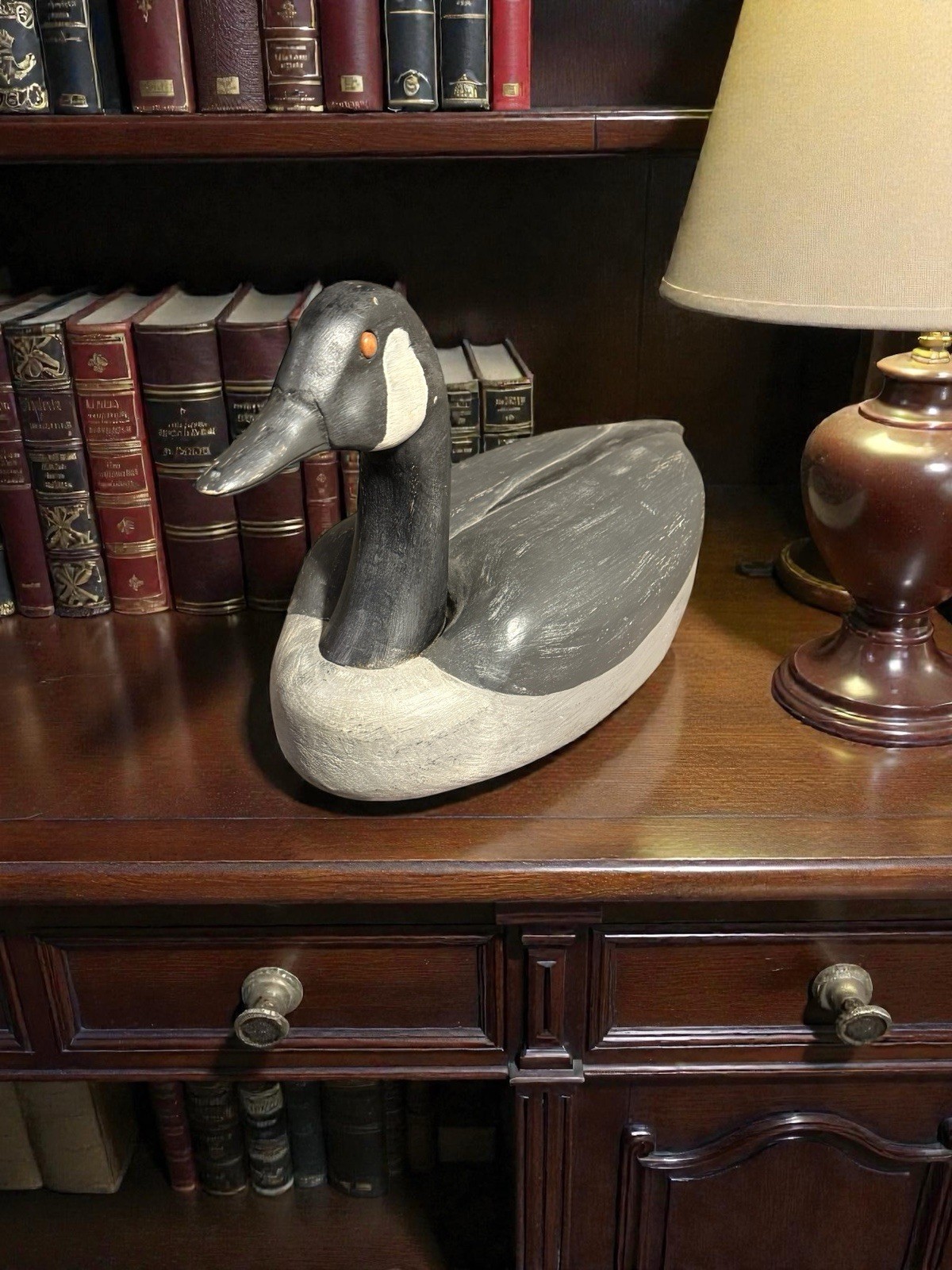 John Shelton Hand Carved Goose Decay Signed 16”