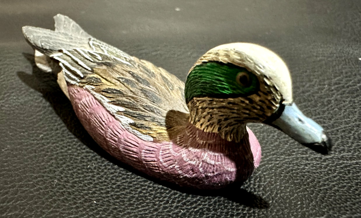 1970’S BILL CALLAHAN SIGNED WIDGEON DRAKE HAND PAINTED MINI PEWTER DUCK DECOY