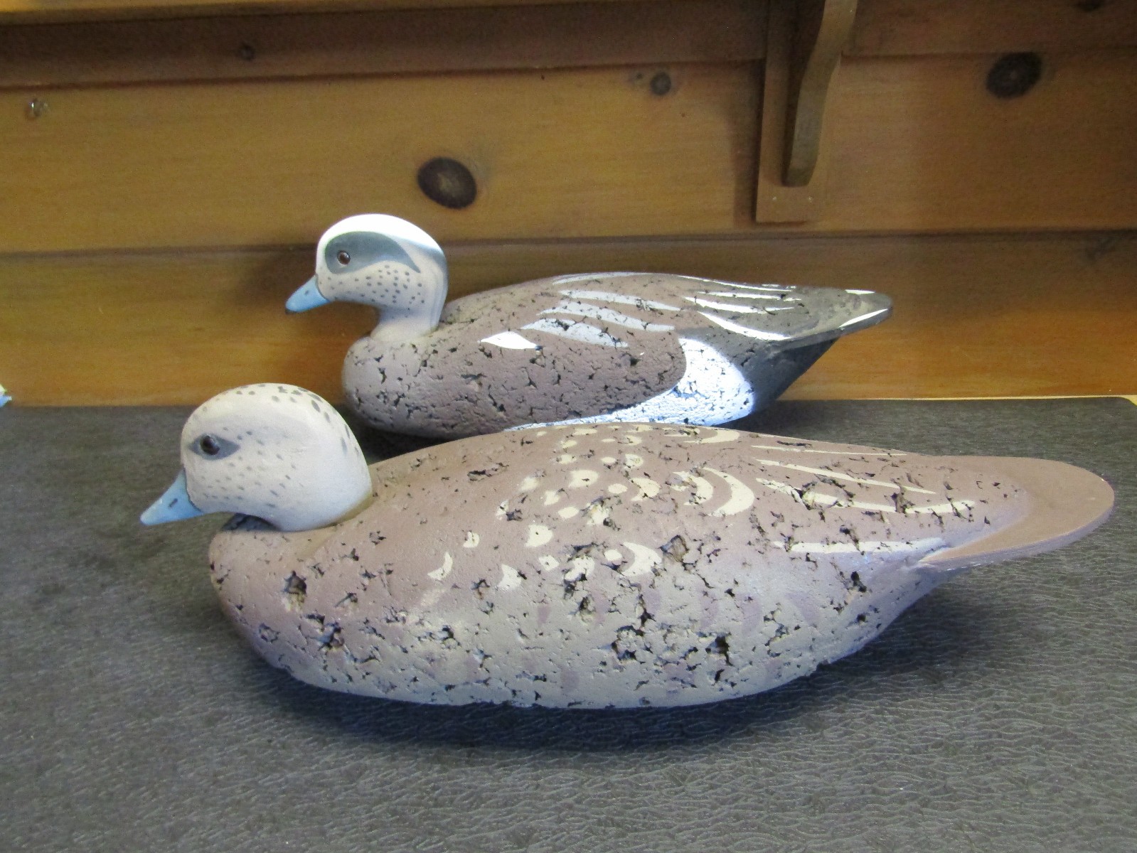 Vintage Pair wigeon (Gadwall ) LL Bean wood Head Cork Body Duck Decoys.