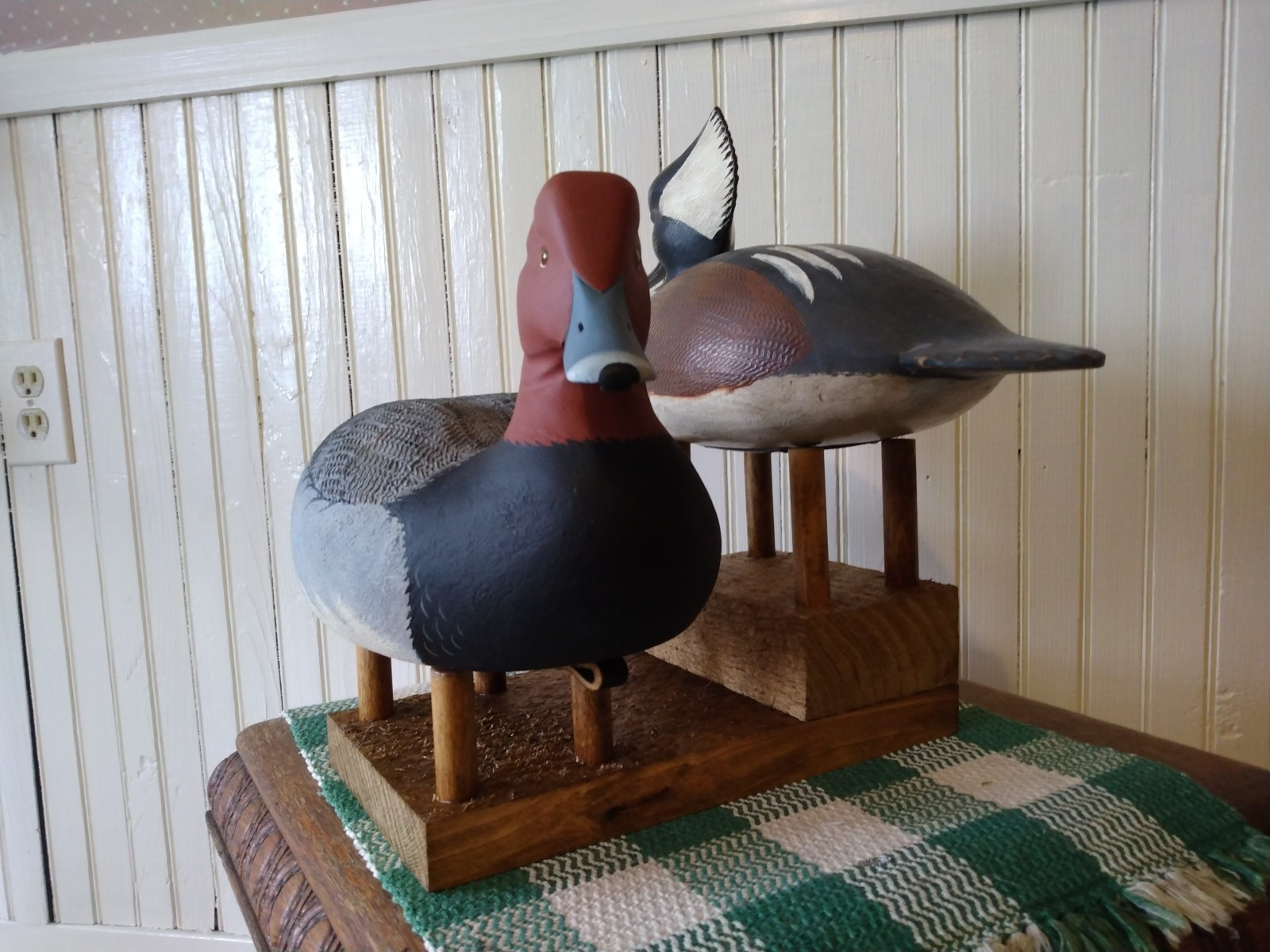 Handmade Rough Cut Wooden Duck Decoy Stand. Double Stand Holds Two Decoys