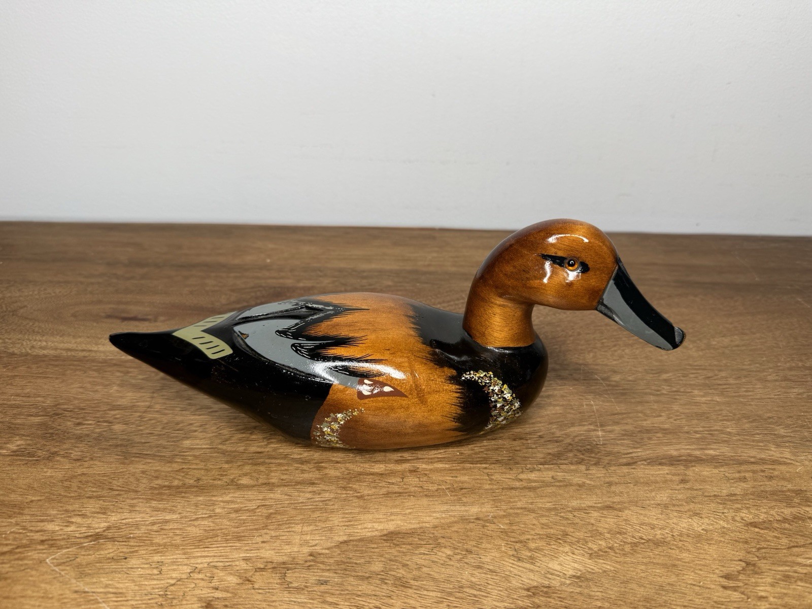 Vintage 1984 Hand Carved Wooden Painted Duck Decoy Pintail Glass Eyes 10 Inches
