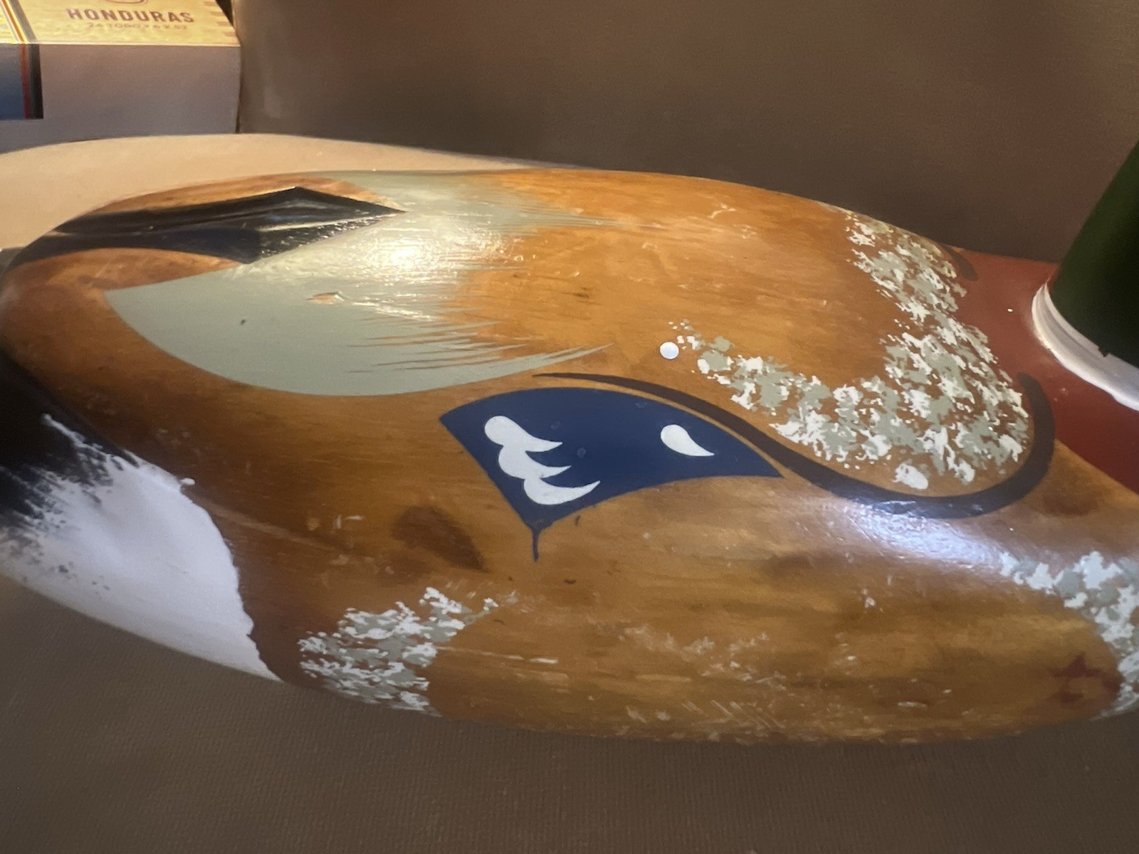 Vintage Hand Carved Painted Wooden Mallard Duck Decoy Home Decor Glass Eyes 14”