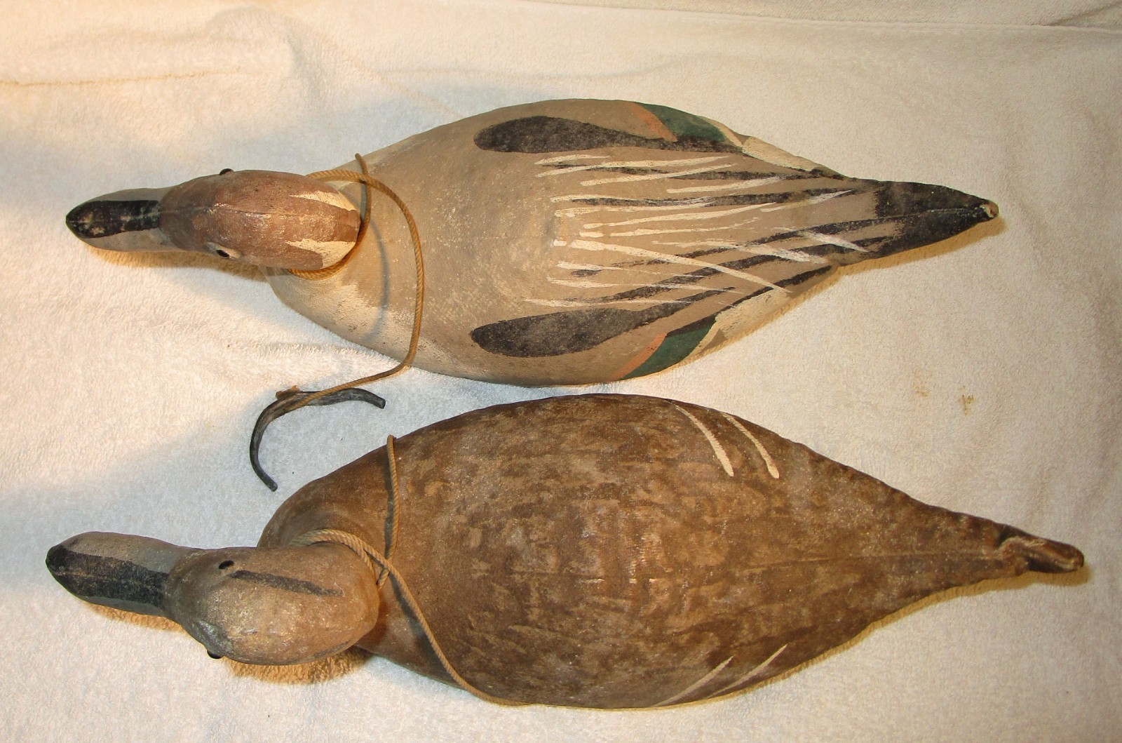 1930’s SCOTT DECOY CO Pair Pintail Duck decoys Canvas w/ Glass Eyes