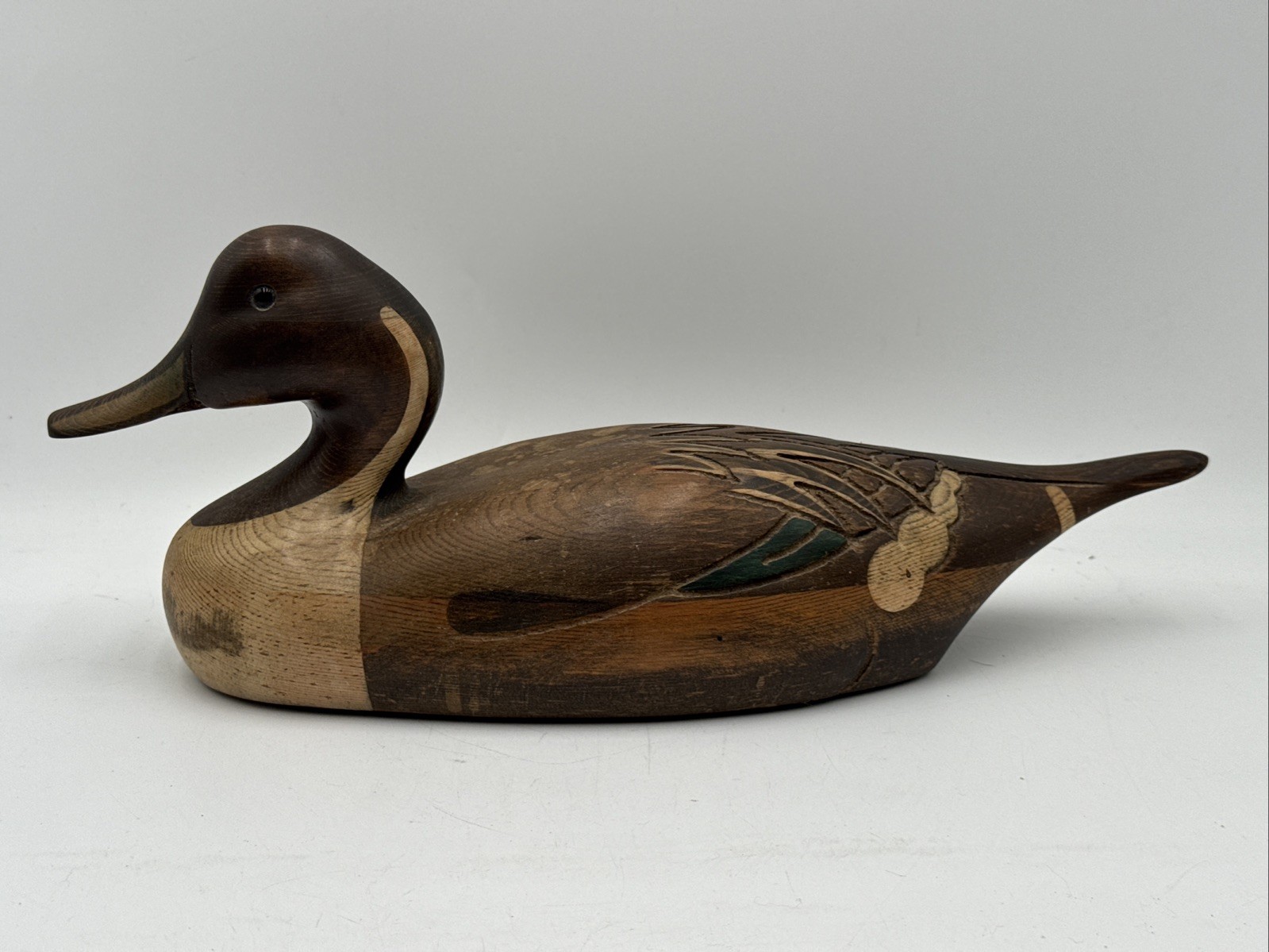 VINTAGE TOM TABER PINTAIL DRAKE HAND CARVED WOOD GLASS EYE DUCK DECOY SIGNED