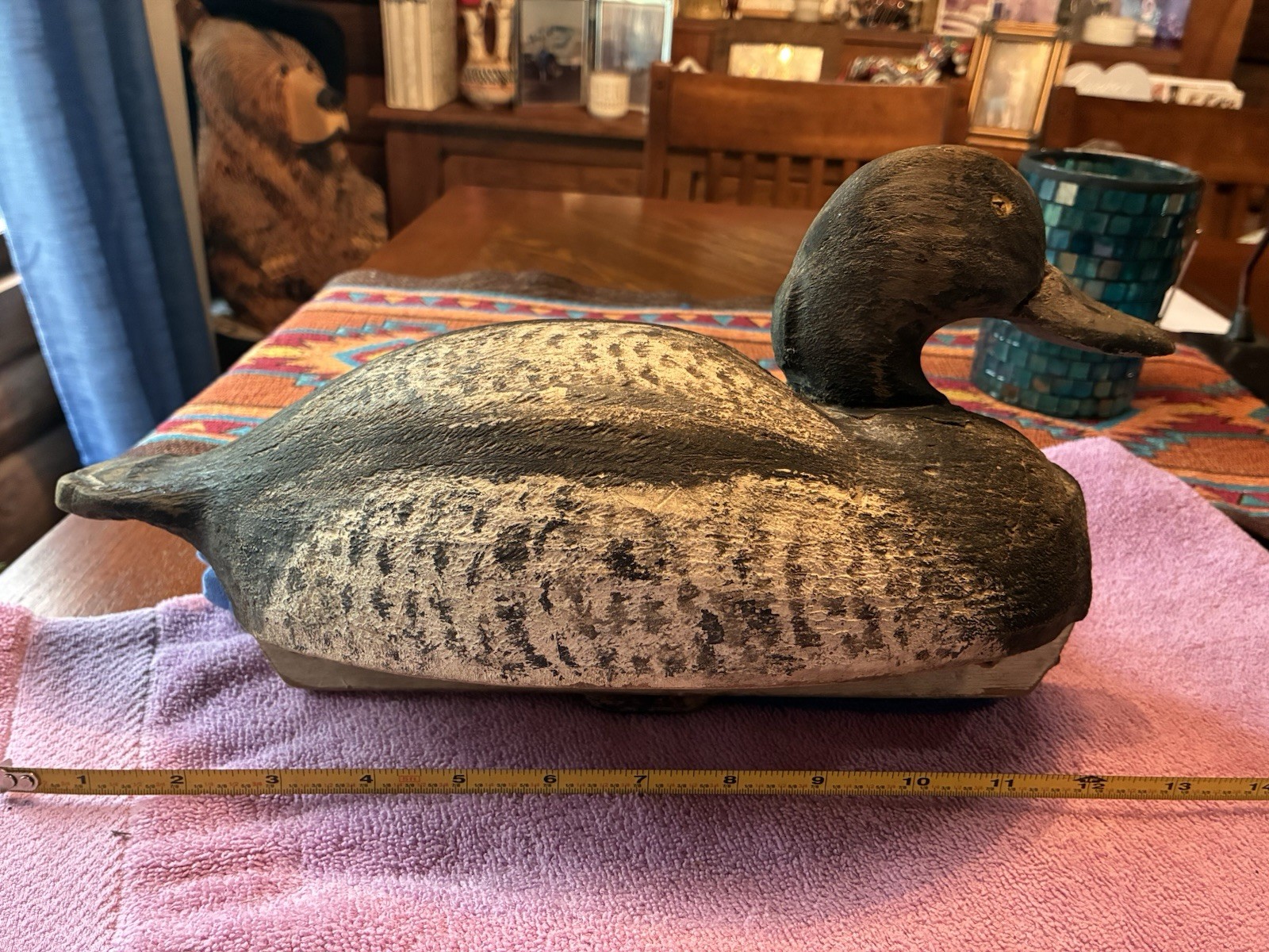 RARE Antique Blue Bill Duck Decoy Solid Body Wood Construction Antique Style