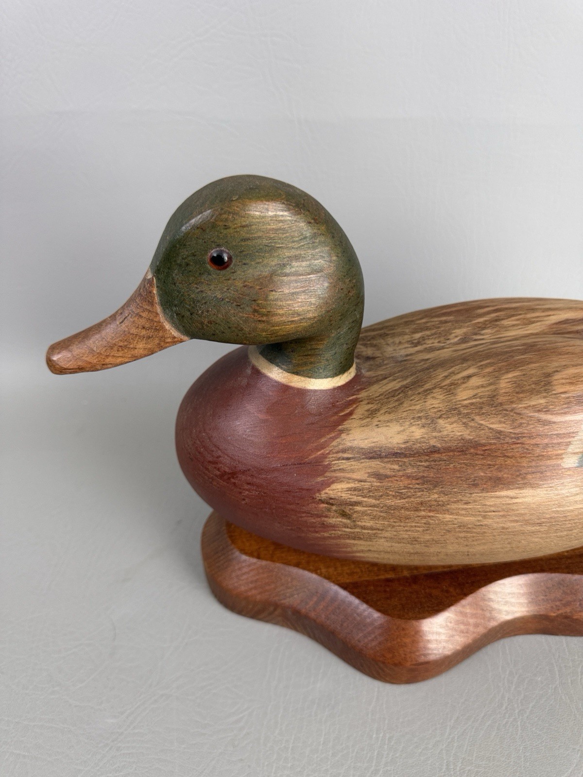 R.D. Lewis Carved Wood Mallard Drake Decorative Decoy Duck Signed 1982