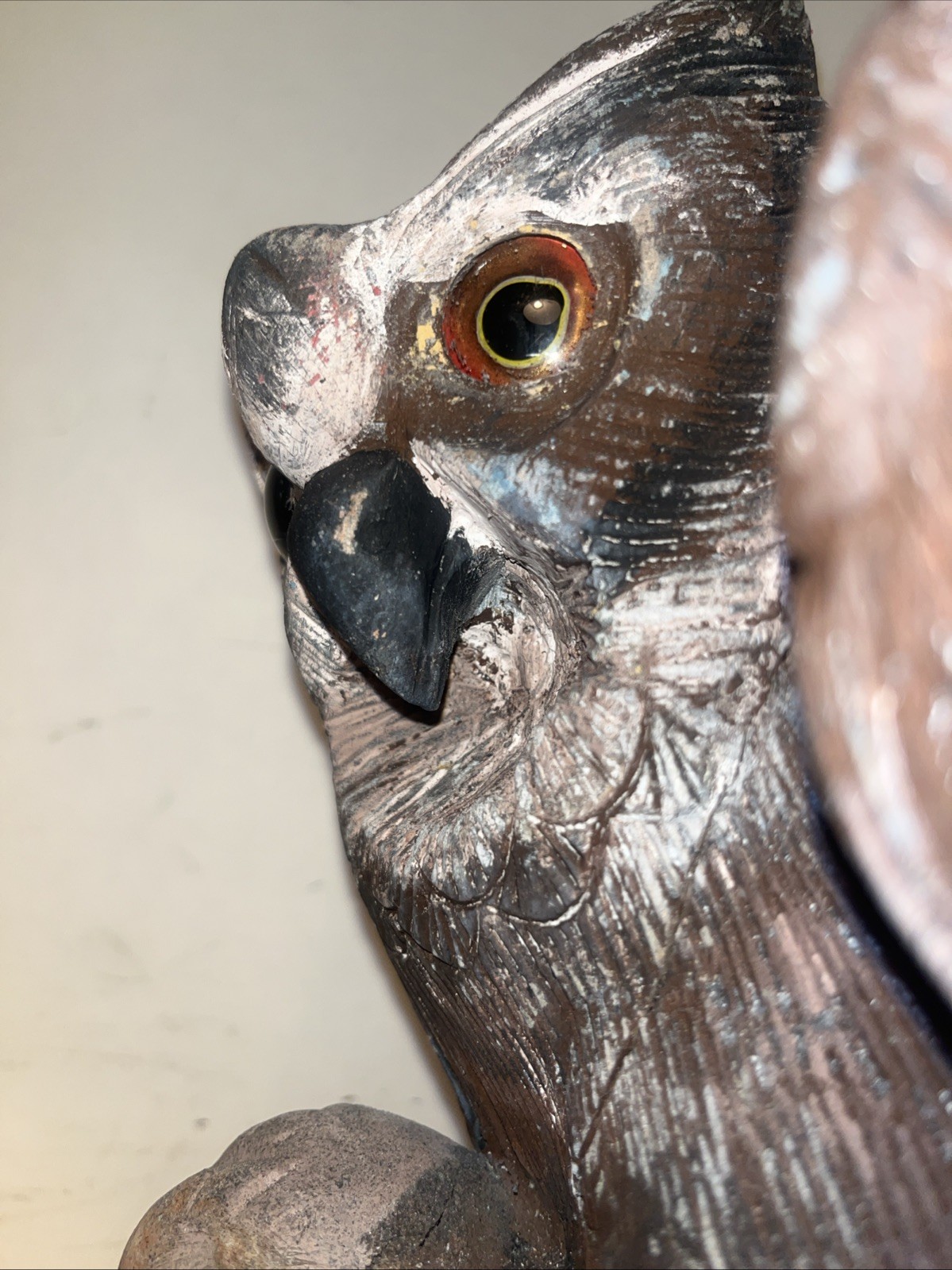 great horned owl decoy glass eye vintage holding mouse