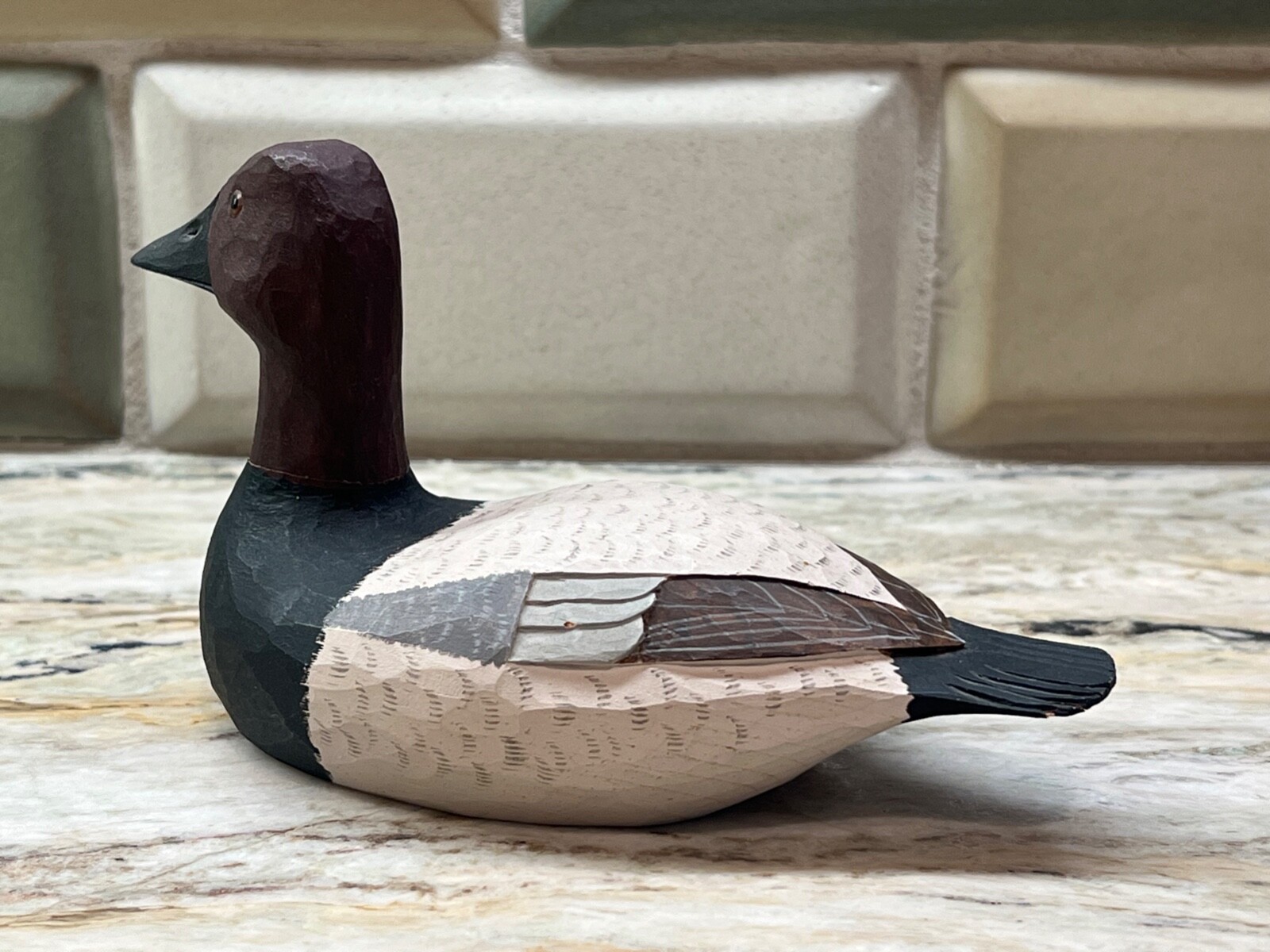 Carved Wood Duck Decoy Canvasback Drake 1975 Quarter Size Signed by Ron Kennedy