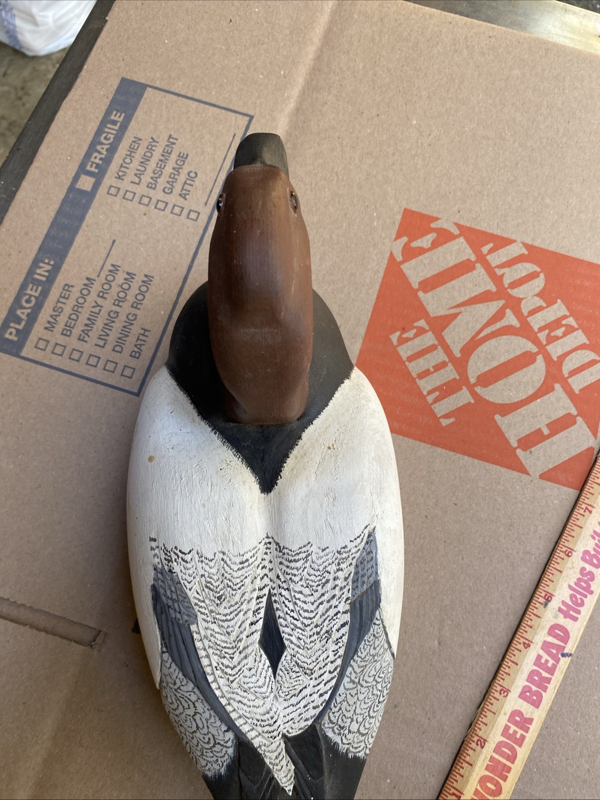D. E. Nelsen Canvasback Drake Carved Duck Decoy 1975 Signed Glass Eyes