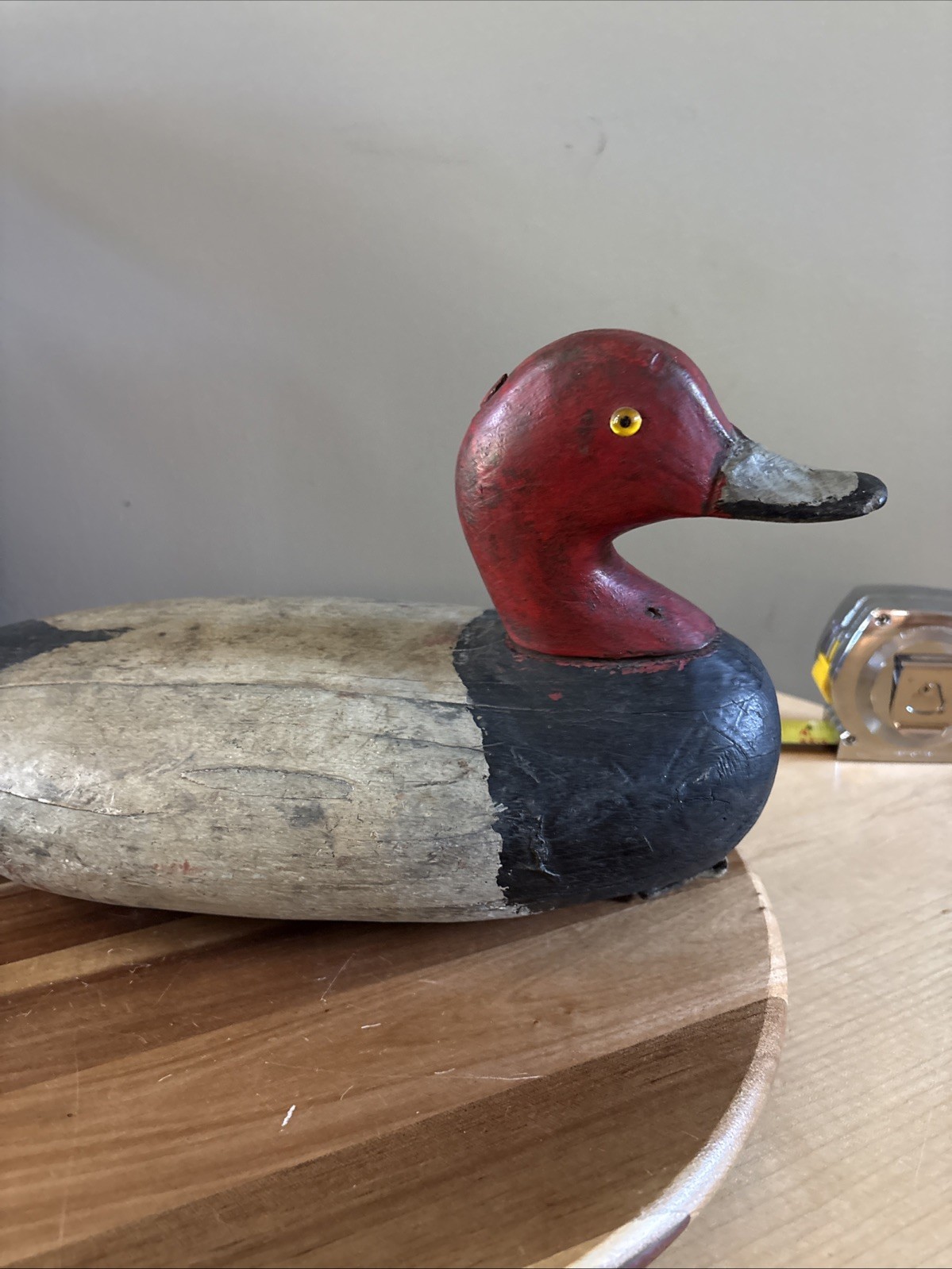 Vintage Redhead Drake Duck Decoy w/ Weight And Pull Strap Loop