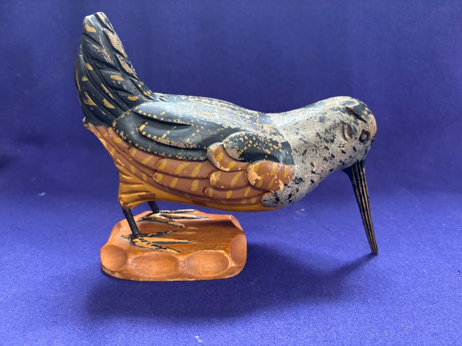 2 VINTAGE AMERICAN FOLKART BIRD CARVING SIGNED CARL FORSLUND WOODCOCK SHOREBIRD