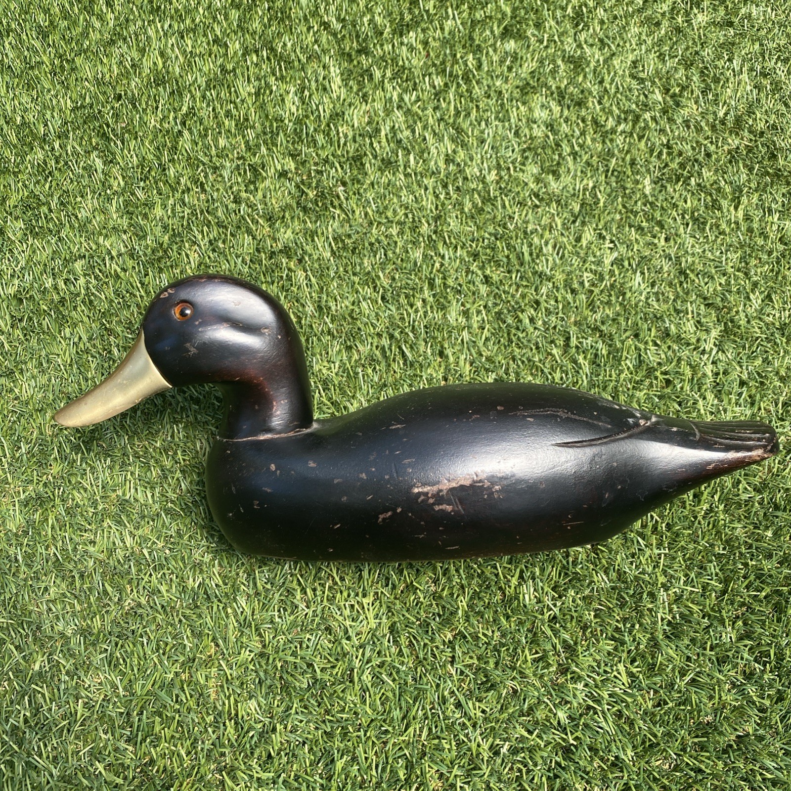 Wooden Duck Decoy 14” Glass Eyes / Metal Beak Hand Carved & Painted