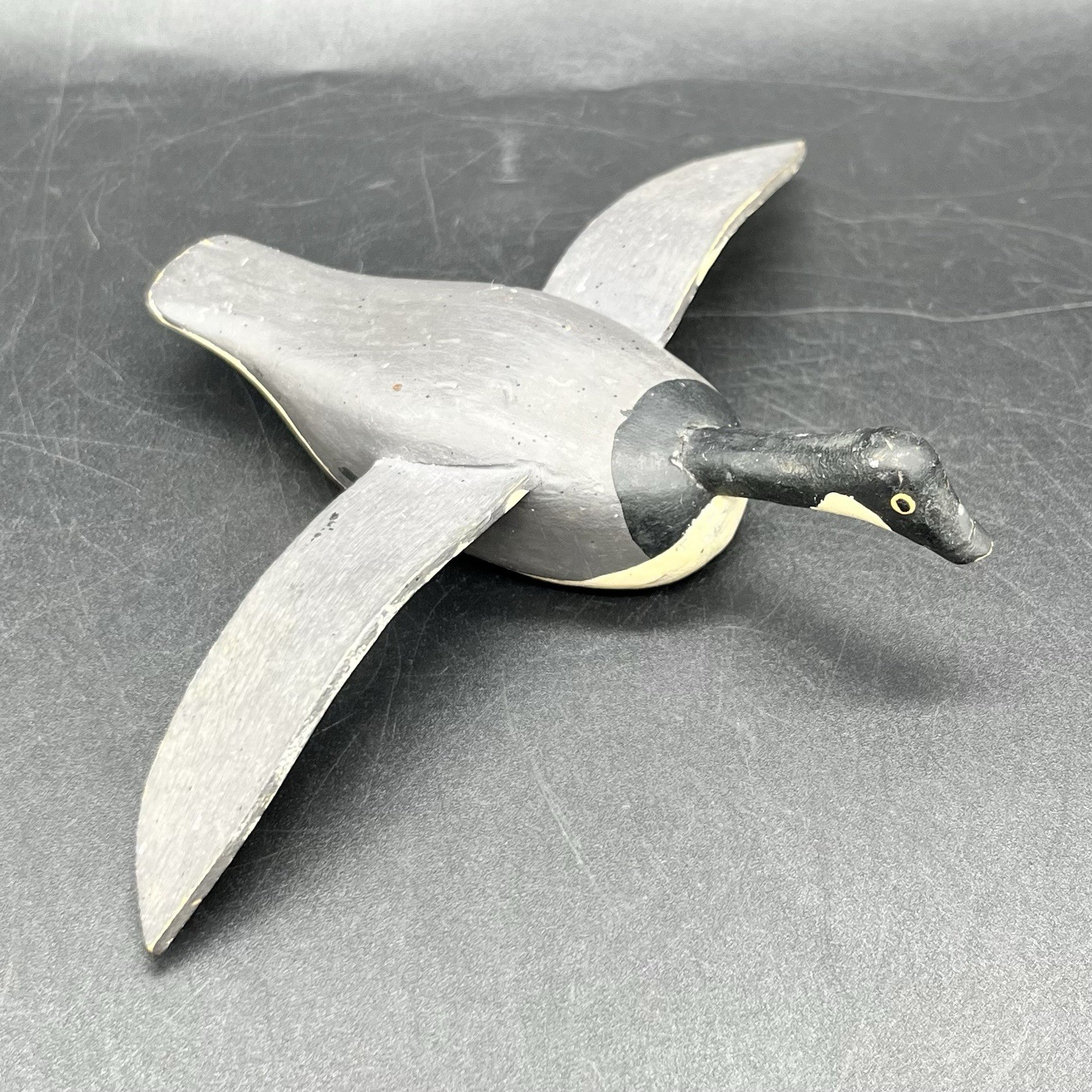 Vtg Miniature Primitive Canadian Goose Decoy 4.25” Hand Carved & Painted Wooden