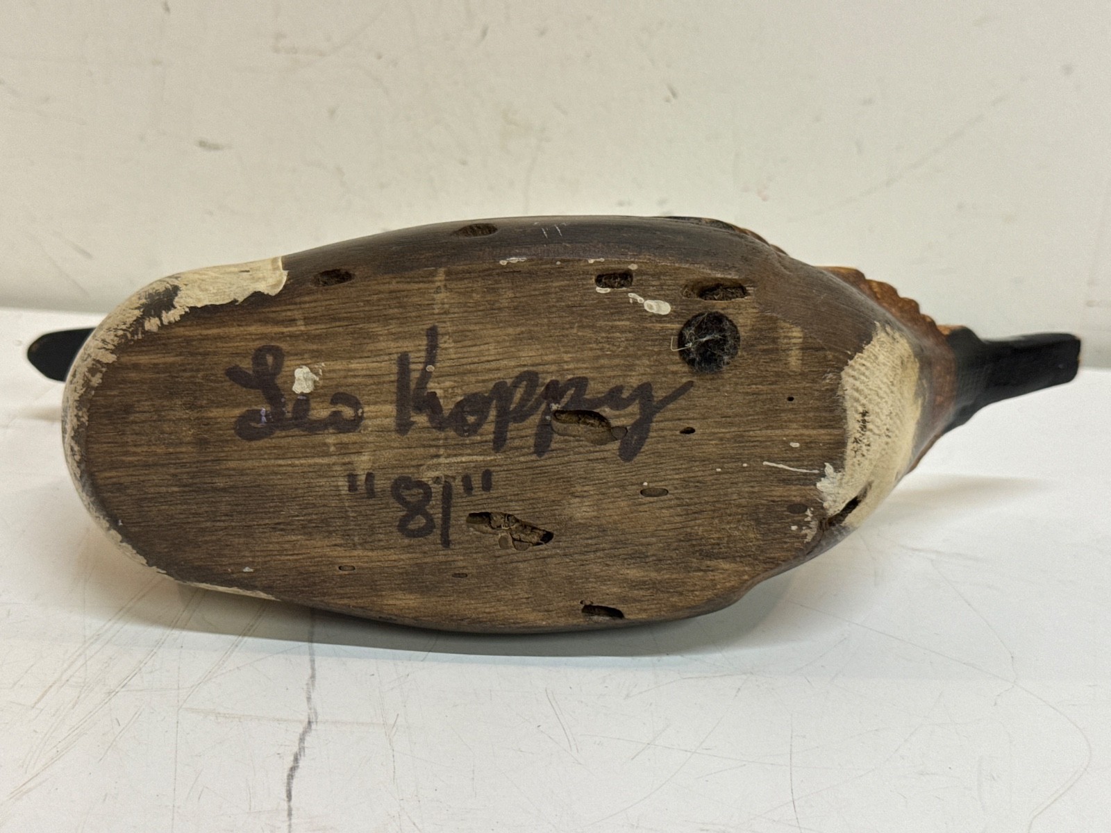 Vintage 1981 Leo Koppy Hand Carved Wooden Pintail Duck Decoy Signed 10.5″