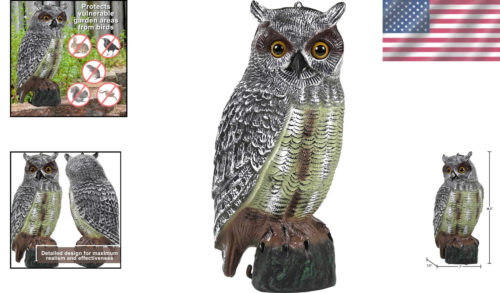 Realistic Water-Resistant Owl Decoy – Multicolor Garden Decor & Pest Control