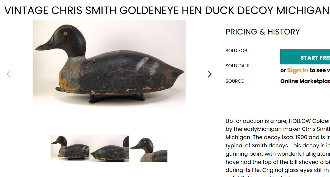 antique duck decoy, Christopher Columbus Smith, Chris craft, antique decoy