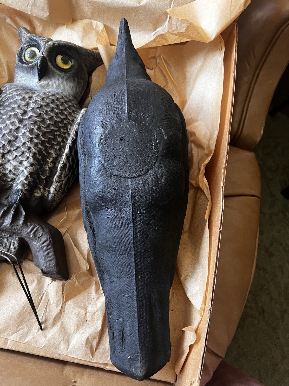 Vtg. Soules Swisher Decatur IL Paper Mache 2 Face Glass Eyes Owl Decoy Crow Kit