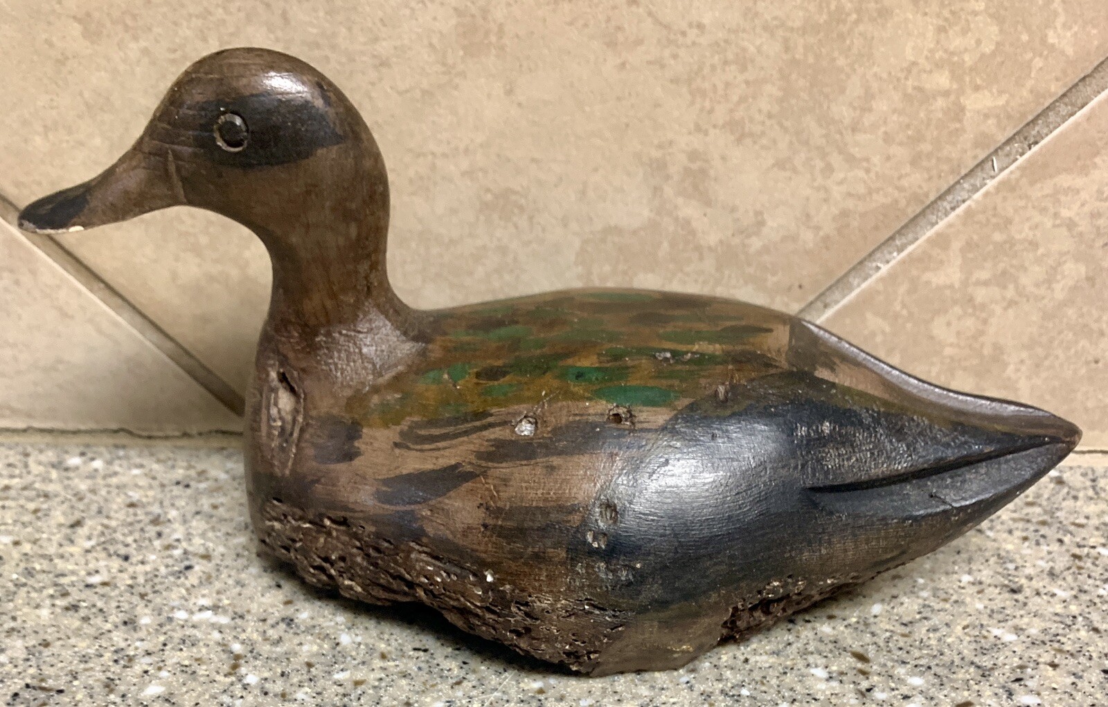 Antique Hand Carved Hand Painted Wood Duck Decoy 11” x 5” x 6” Folk Art