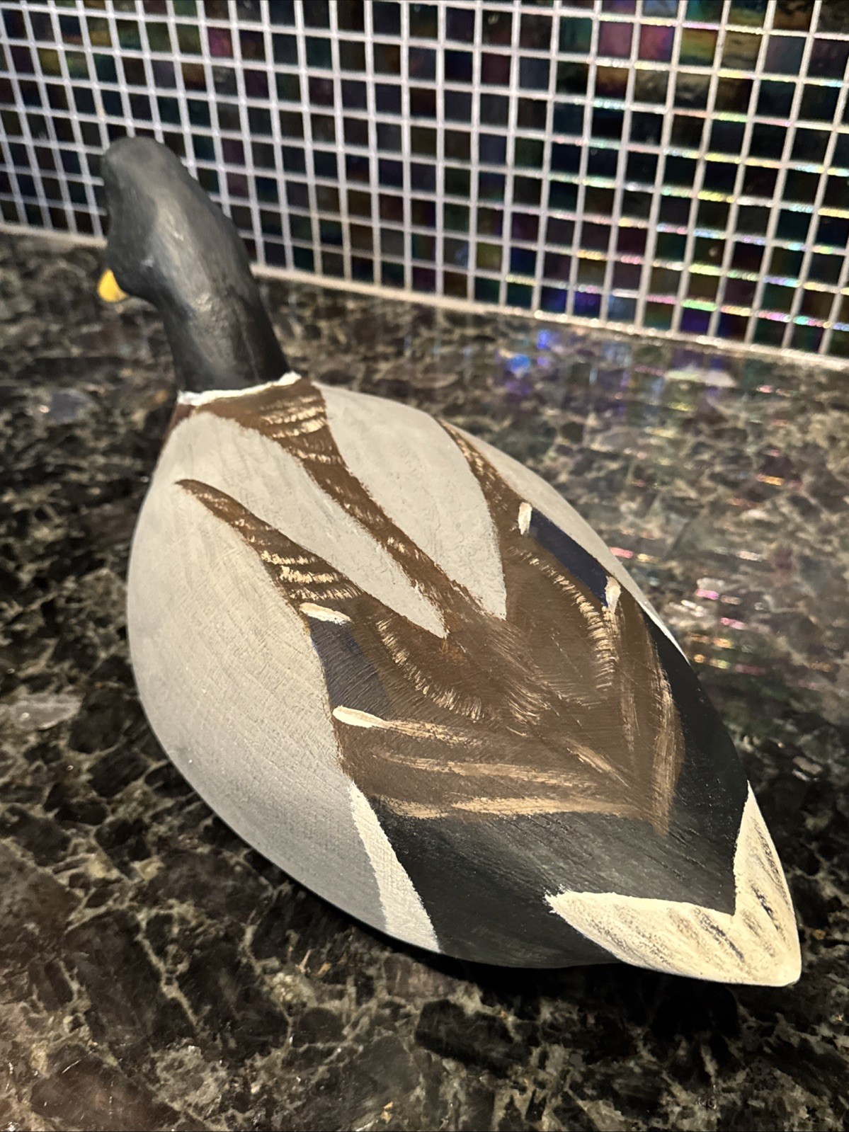 Vntg 18″ Duck Decoy Hand Signed Tom Humberstone Made in USA Gray White Black VG
