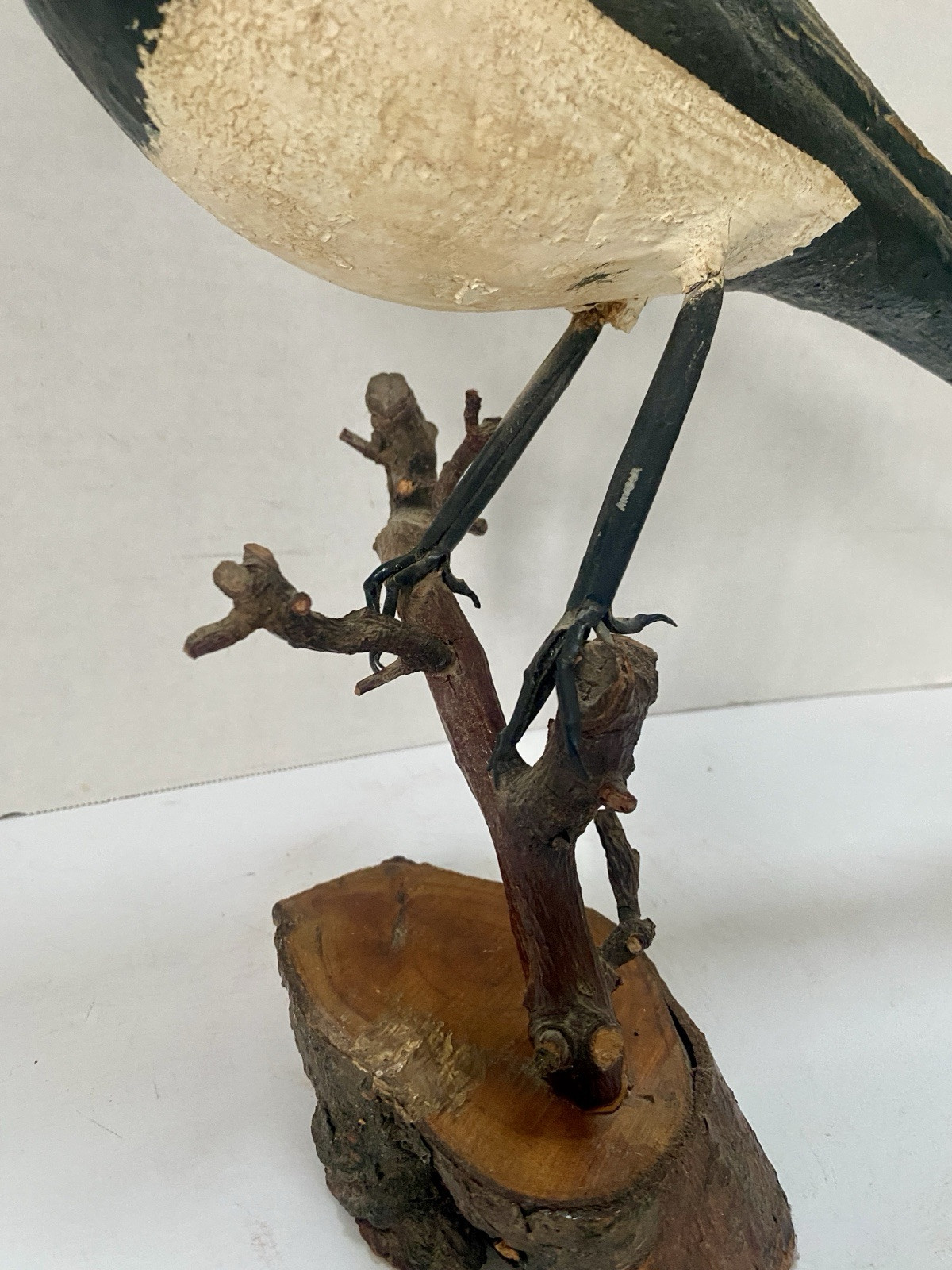 Vintage Magpie Bird Decorative Decoy, Glass Eyes, Wire Legs, Hand Painted