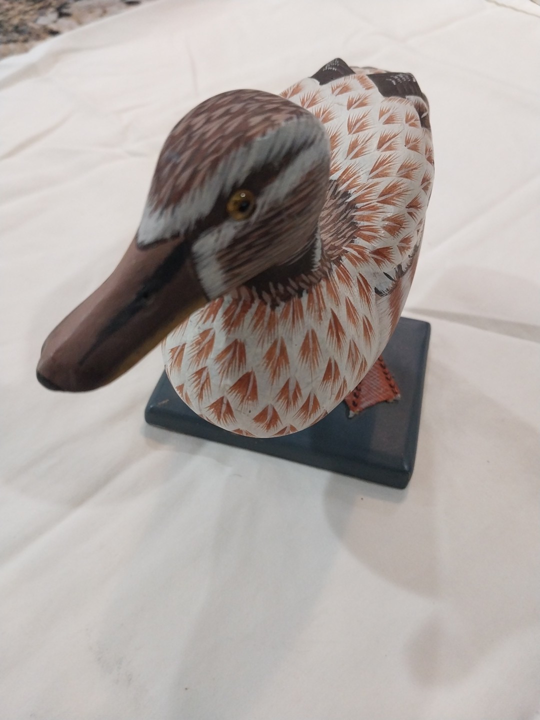 Vtg Wooden Carved and Painted Duck Female Mallard Duck People republic China