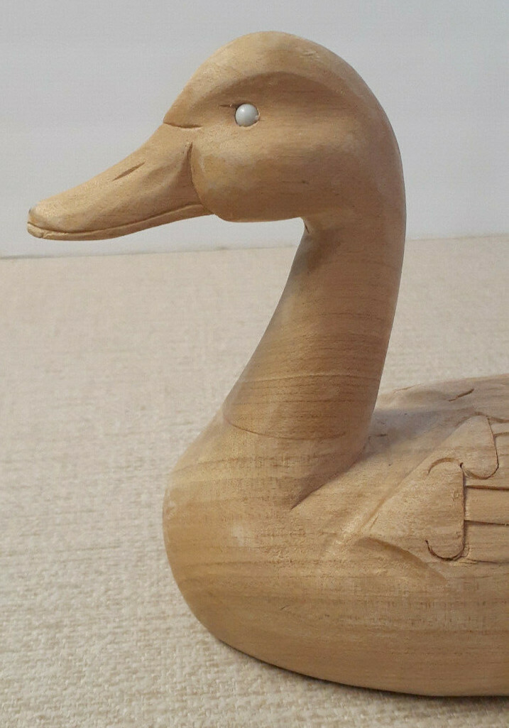 Vtg. Solid Wood Goose Decoy *Unfinished Natural Nice Detail Made in Philippines