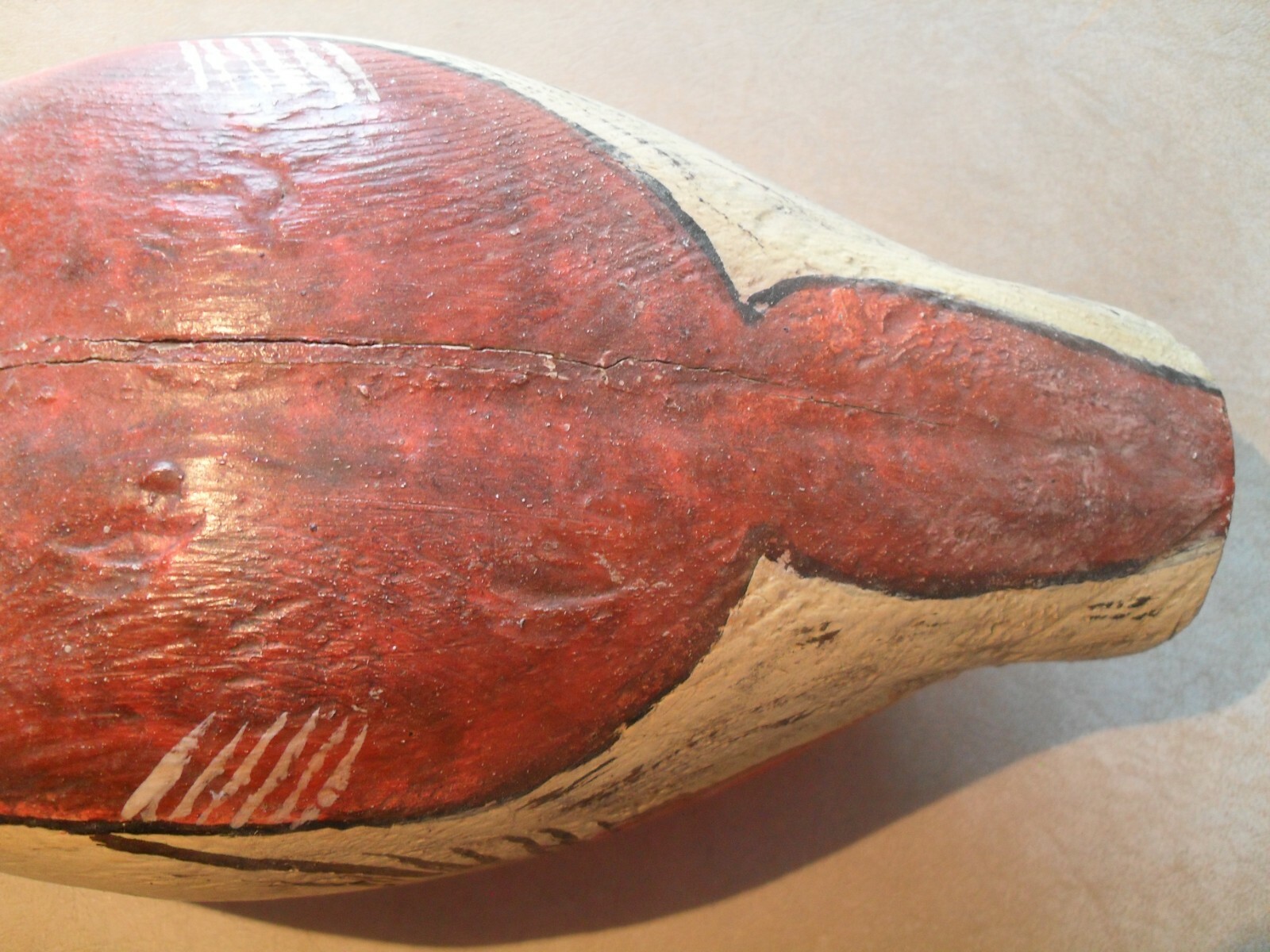 Primitive folk art hand made painted carved wood duck decoy