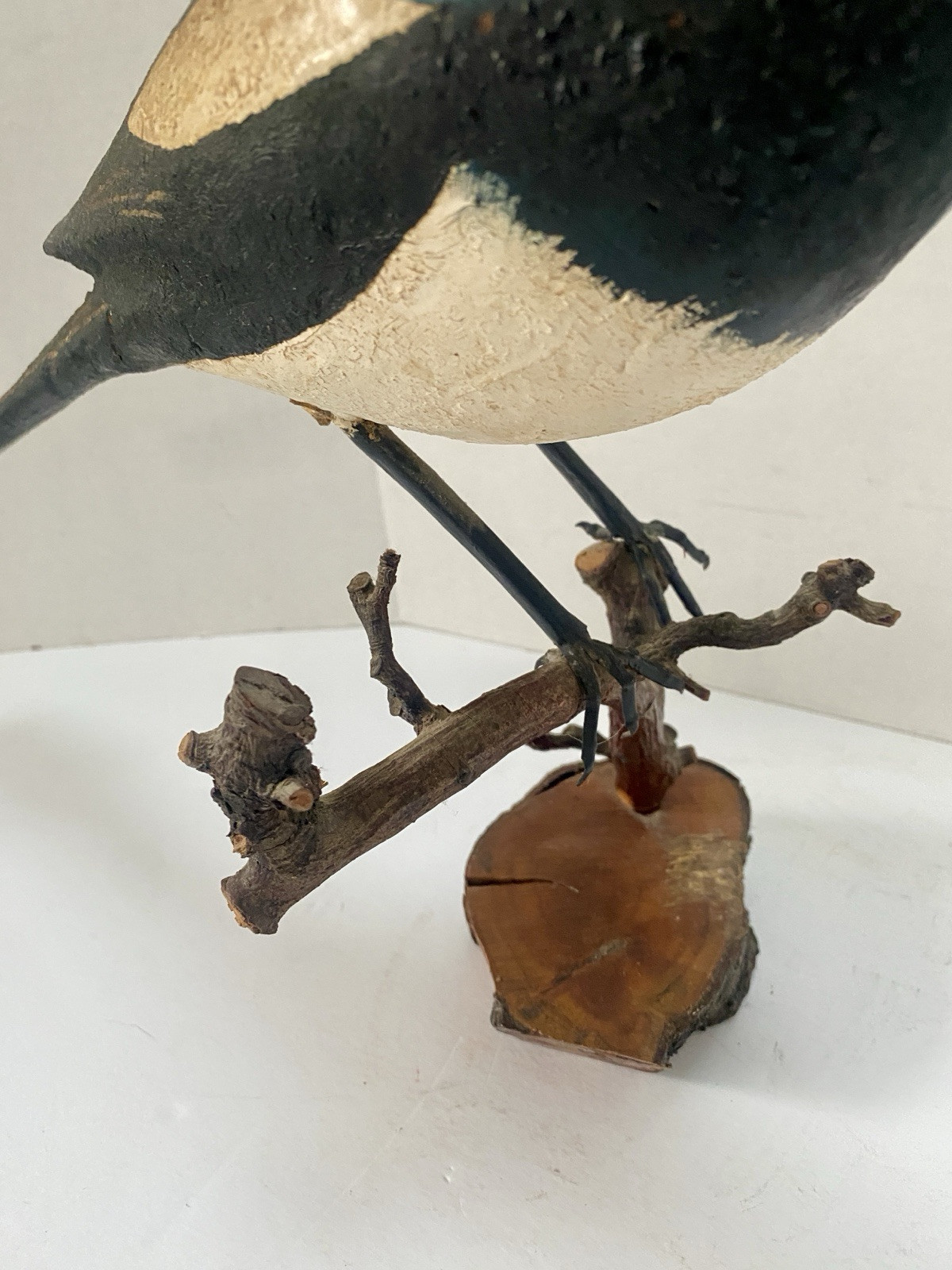 Vintage Magpie Bird Decorative Decoy, Glass Eyes, Wire Legs, Hand Painted