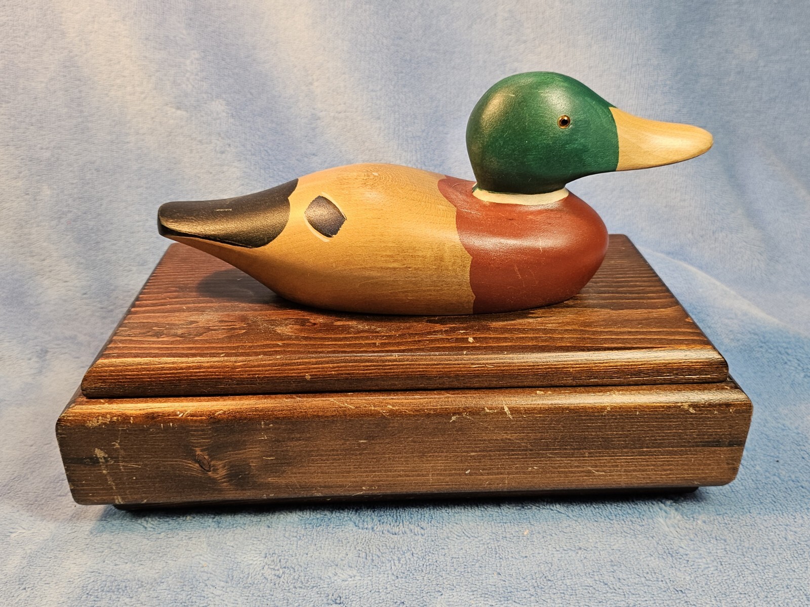 VINTAGE SIGNED 1984 RON FISHER DUCK DECOY MOUNTED CUSTOM MALLARD WOODEN BOX