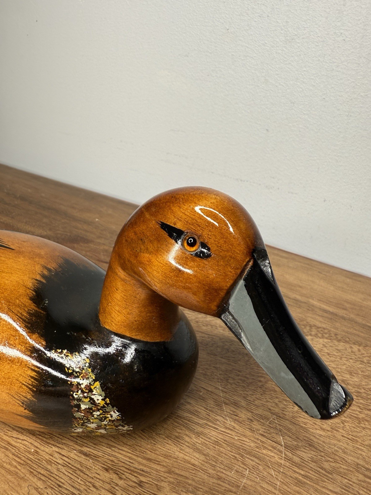 Vintage 1984 Hand Carved Wooden Painted Duck Decoy Pintail Glass Eyes 10 Inches