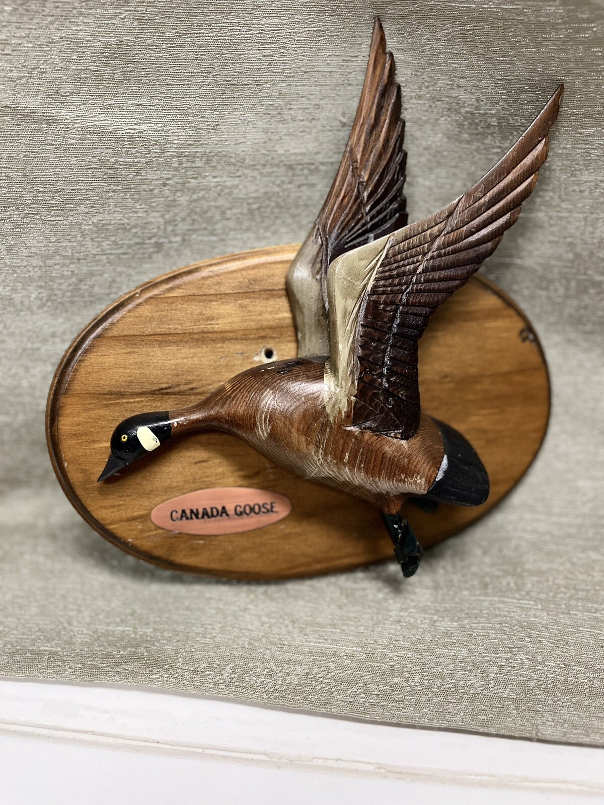 VTG Carved Wooden Canada Goose Wall Decor Hanging Plaque 9”x5” Wood Measures