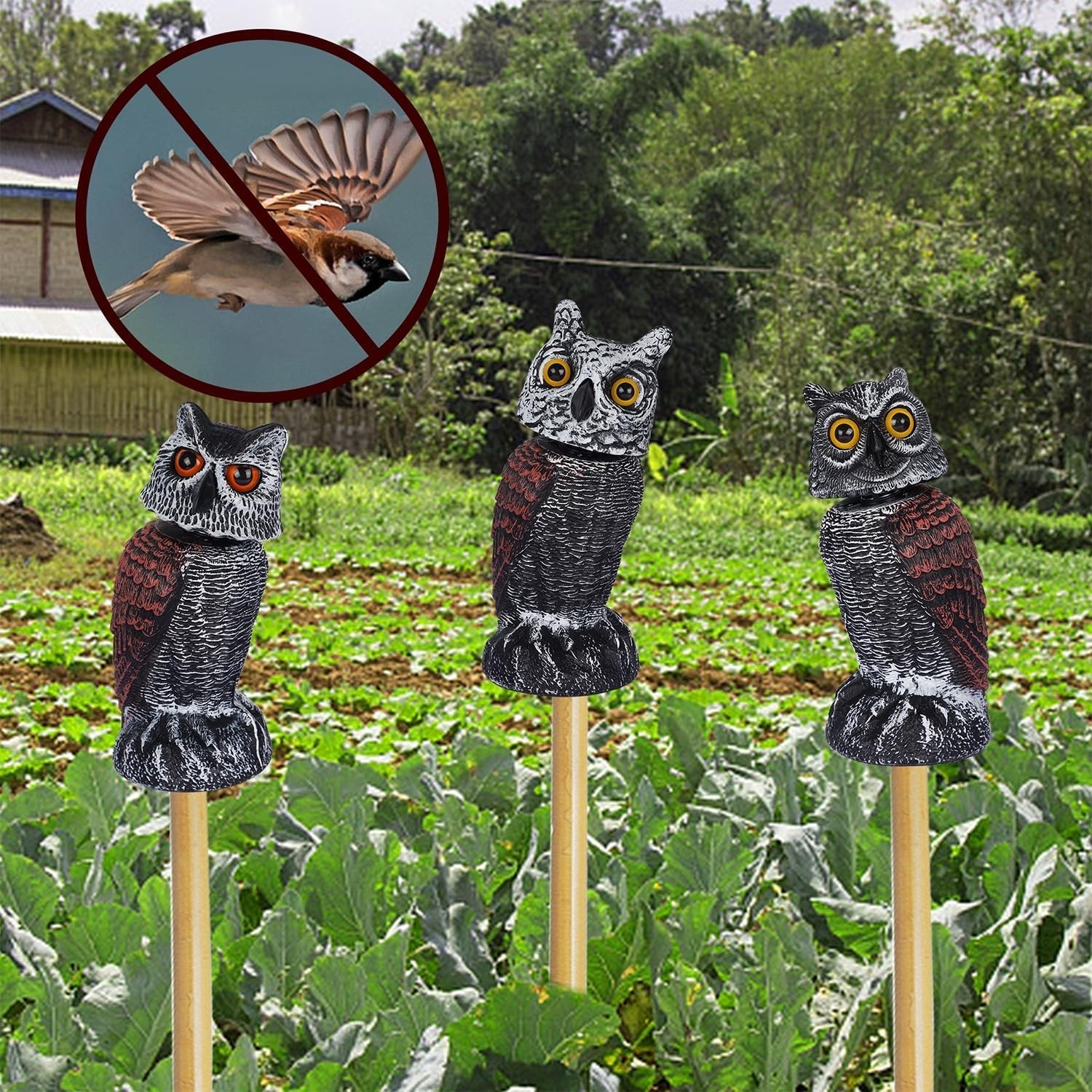 Versatile 3-Pack of Horned Owl Decoys – Elegant Bird Deterrents for Outdoor Use