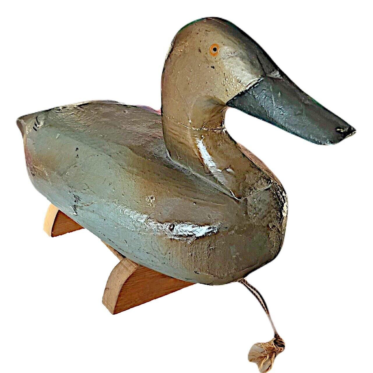 Vintage Duck Decoy Primitive Solid Body w/ Stand & Lead Weight Mushroom Antique