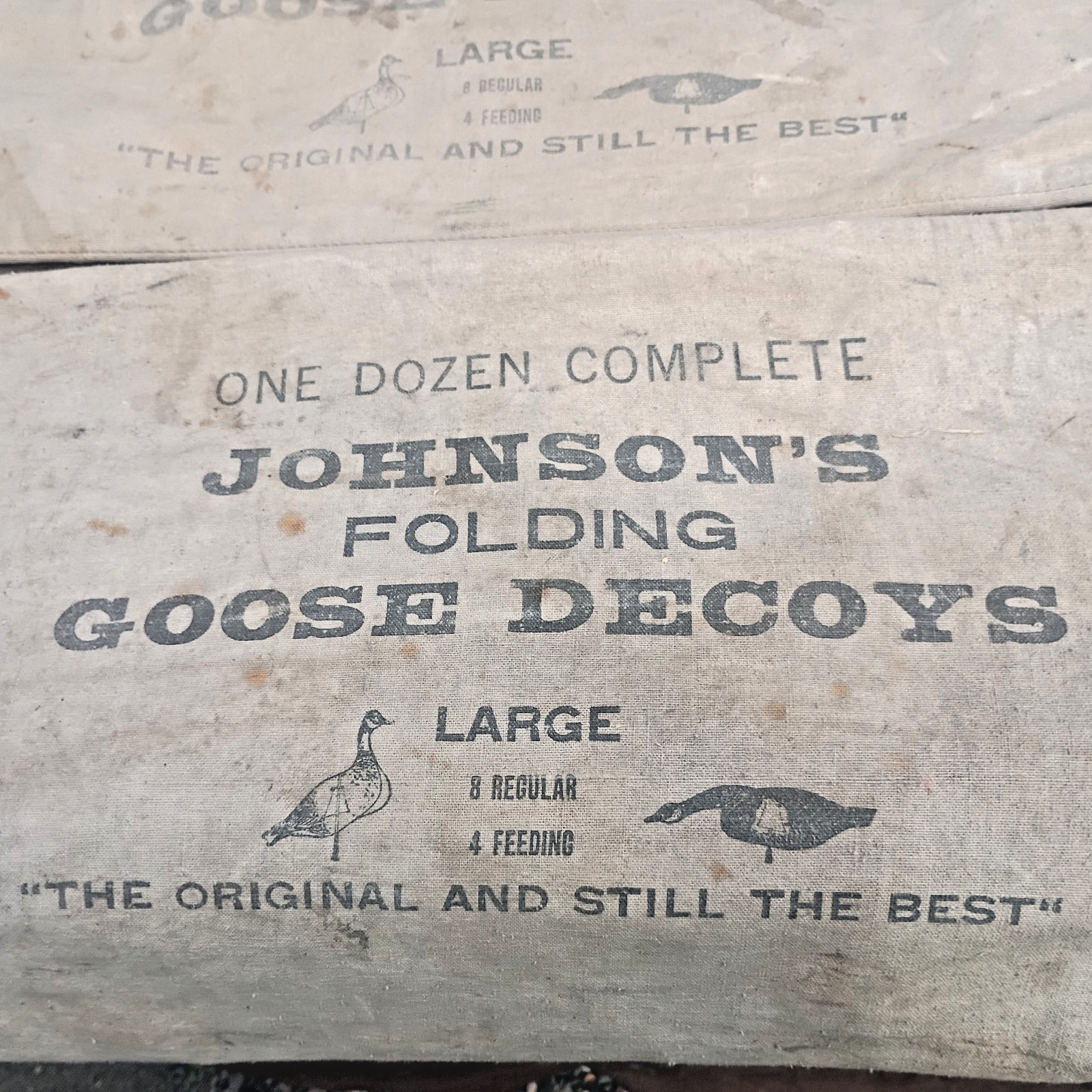 20 Johnsons Folding Goose Decoys Wax Fiberboard Storage Bags Stakes Seattle 1940