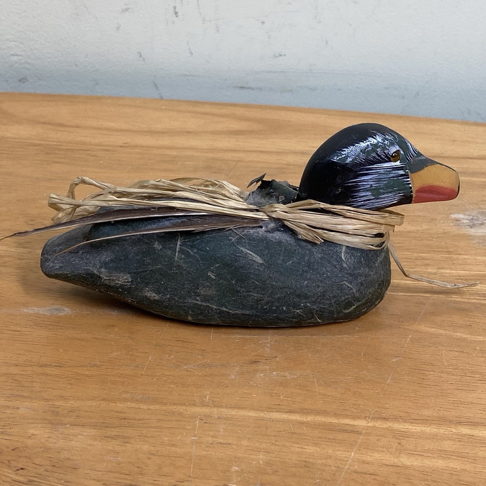 Vintage Hand Made 6-inch Carved Wooden Duck Decoy Green Primitive Home Decor