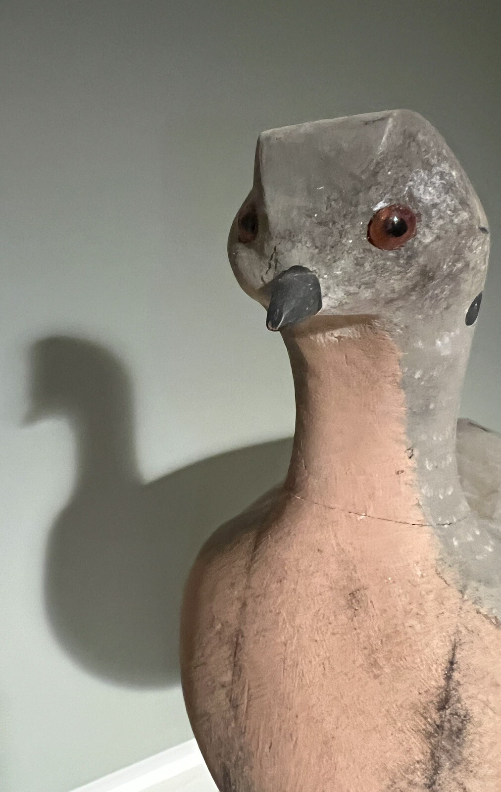 Early Antique Large Carved Wood Mourning Dove Shorebird Decoy Bird And Stand 23”