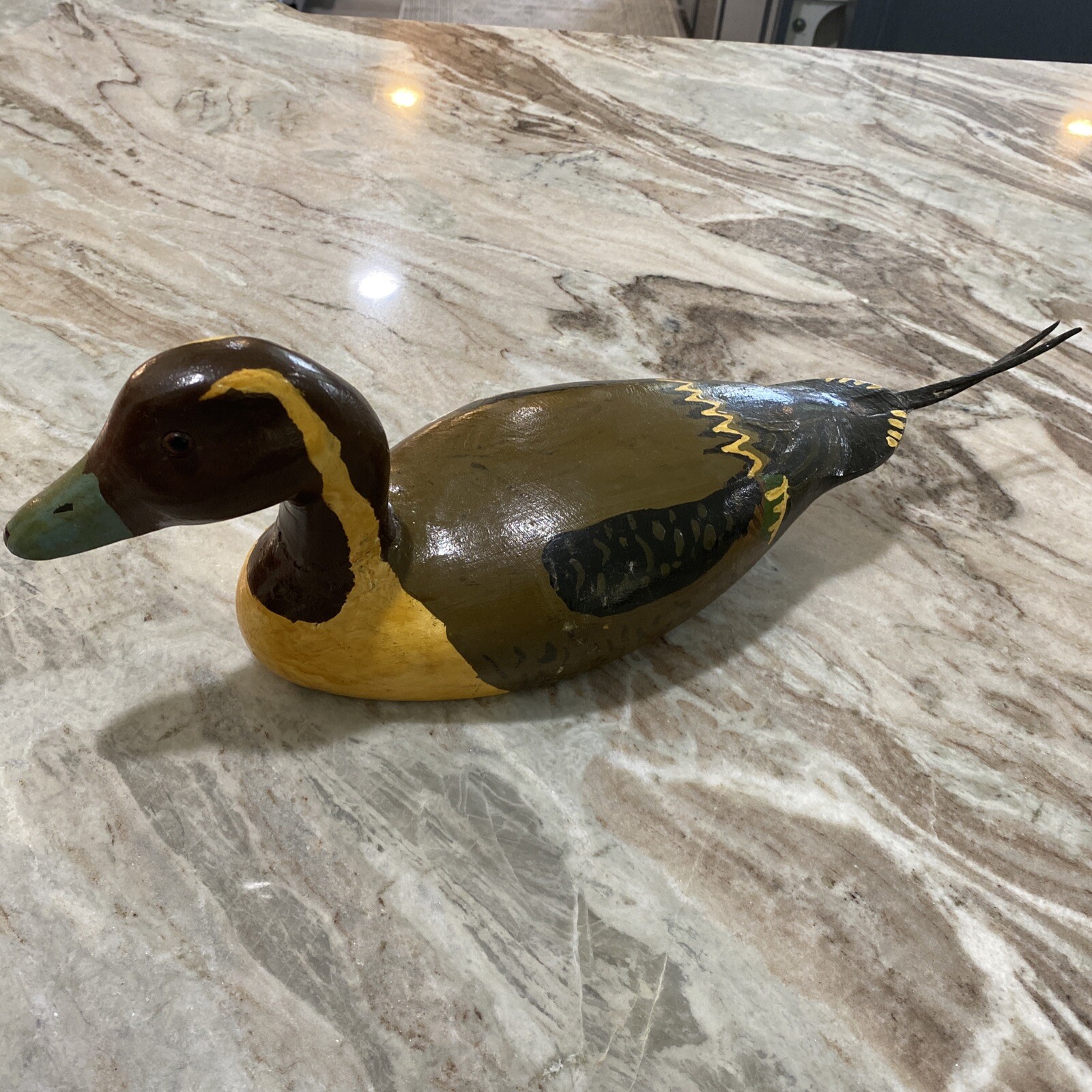 16.5” Hand Carved Wood Duck Decoy Painted Signed Lee Peeler 1983 Glass Eyes
