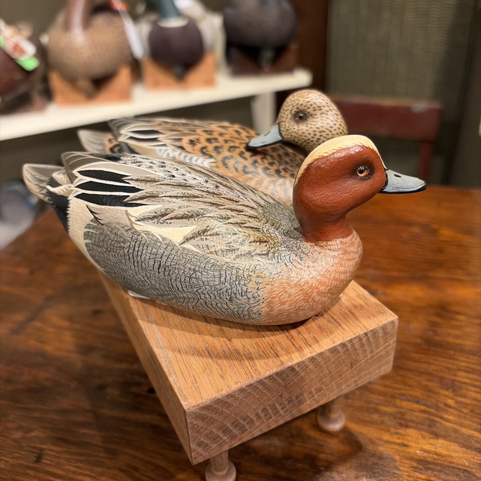 Vintage Miniature Eurasian Wigeon Pair Duck Decoys John Wood Venice, Fl Original