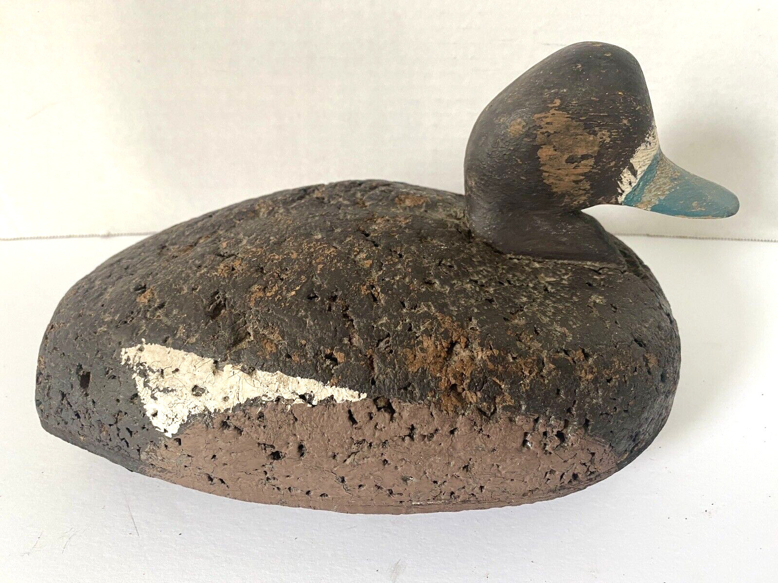 Vintage Scaup Duck Decoy Pair, Keel & Weight on Base, 1 Wood Body & 1 Cork Body
