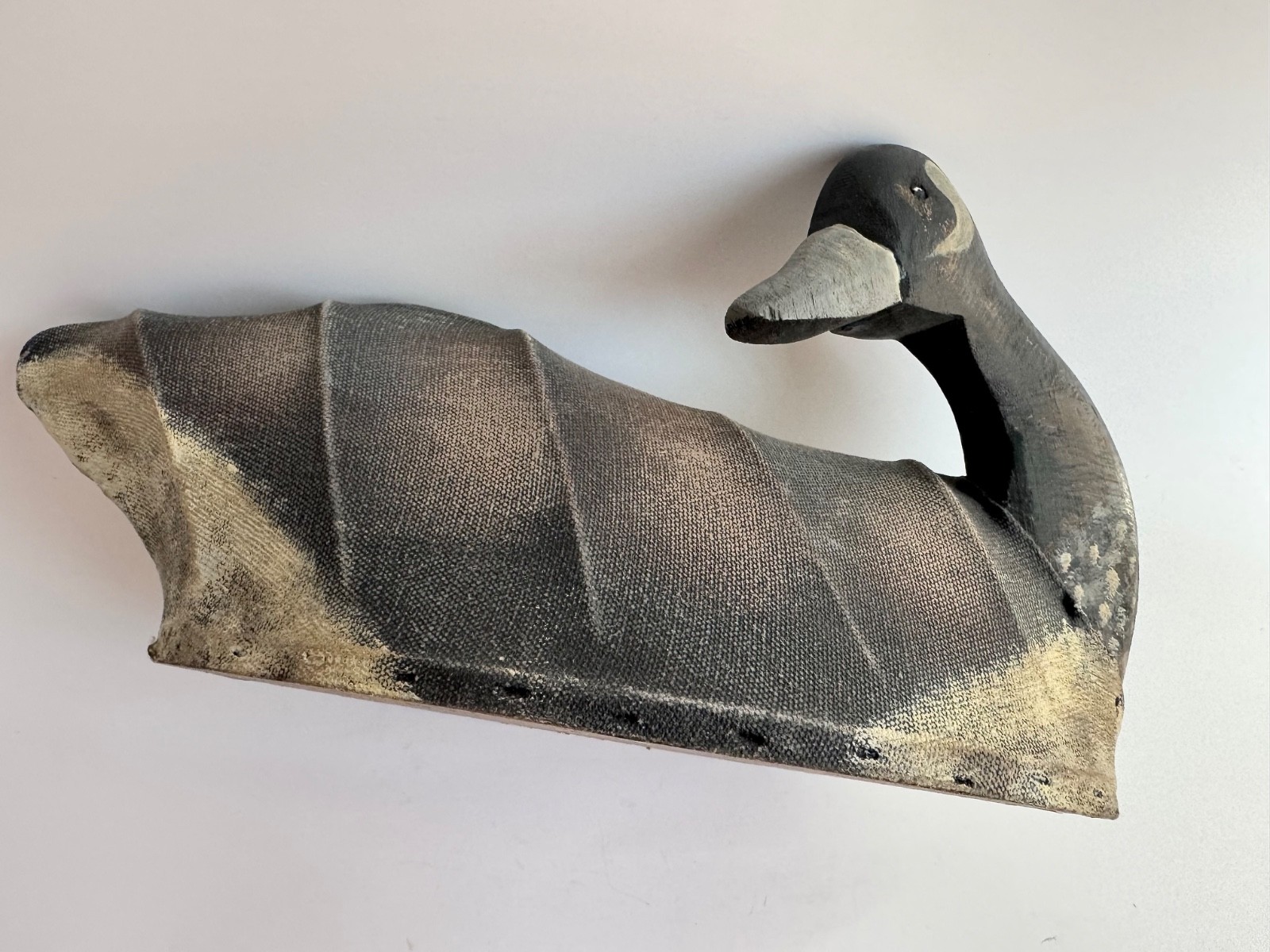 Vintage 13″ Canadian Goose Decoy Canvas & Wire Body Wood Base, Small Decorative?
