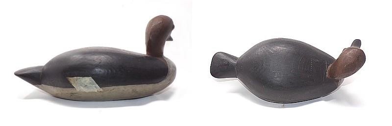 GOLDENEYE GLASS-EYE HEN & DRAKE DECOY PAIR – OLD PAINT – EX-GUYETTE – VG COND.