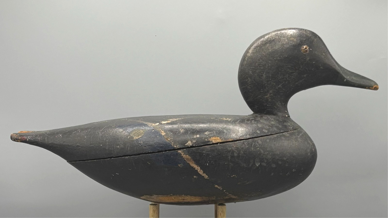 **UNUSUAL** VINTAGE DECOY TWO-PIECE SOLID BODY BLACK DUCK **ORIGINAL PAINT*