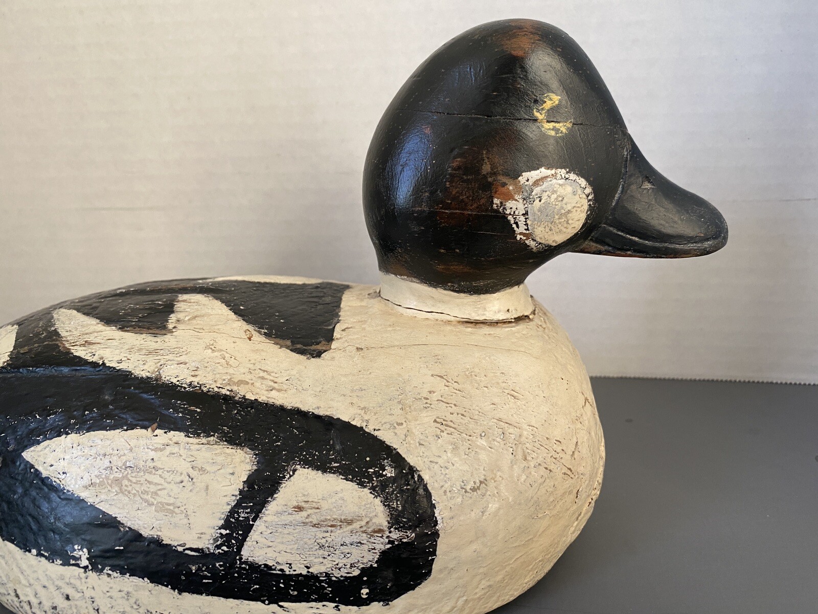 Vintage Primitive Goldeneye Duck Decoy w/Canadian Origins, Painted Eyes