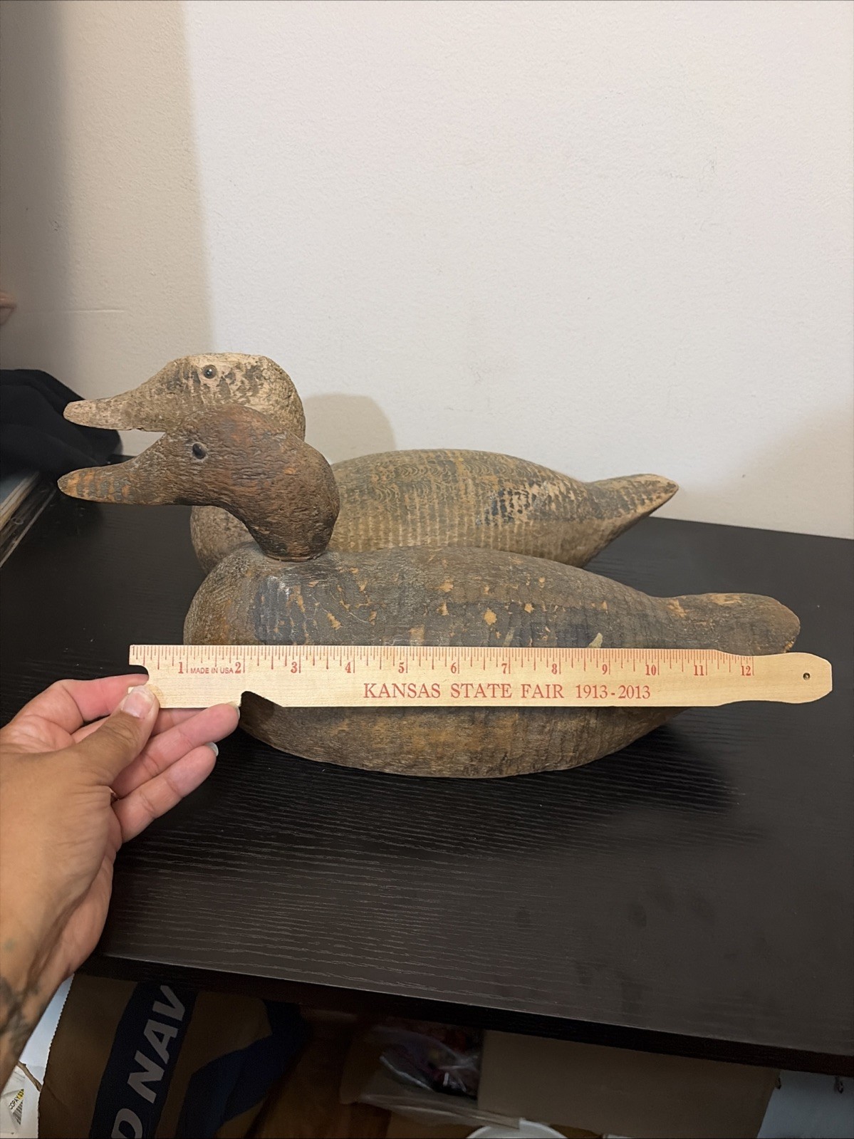 Antique Hand-Carved Wooden Mallard Duck Decoy Set Of 2
