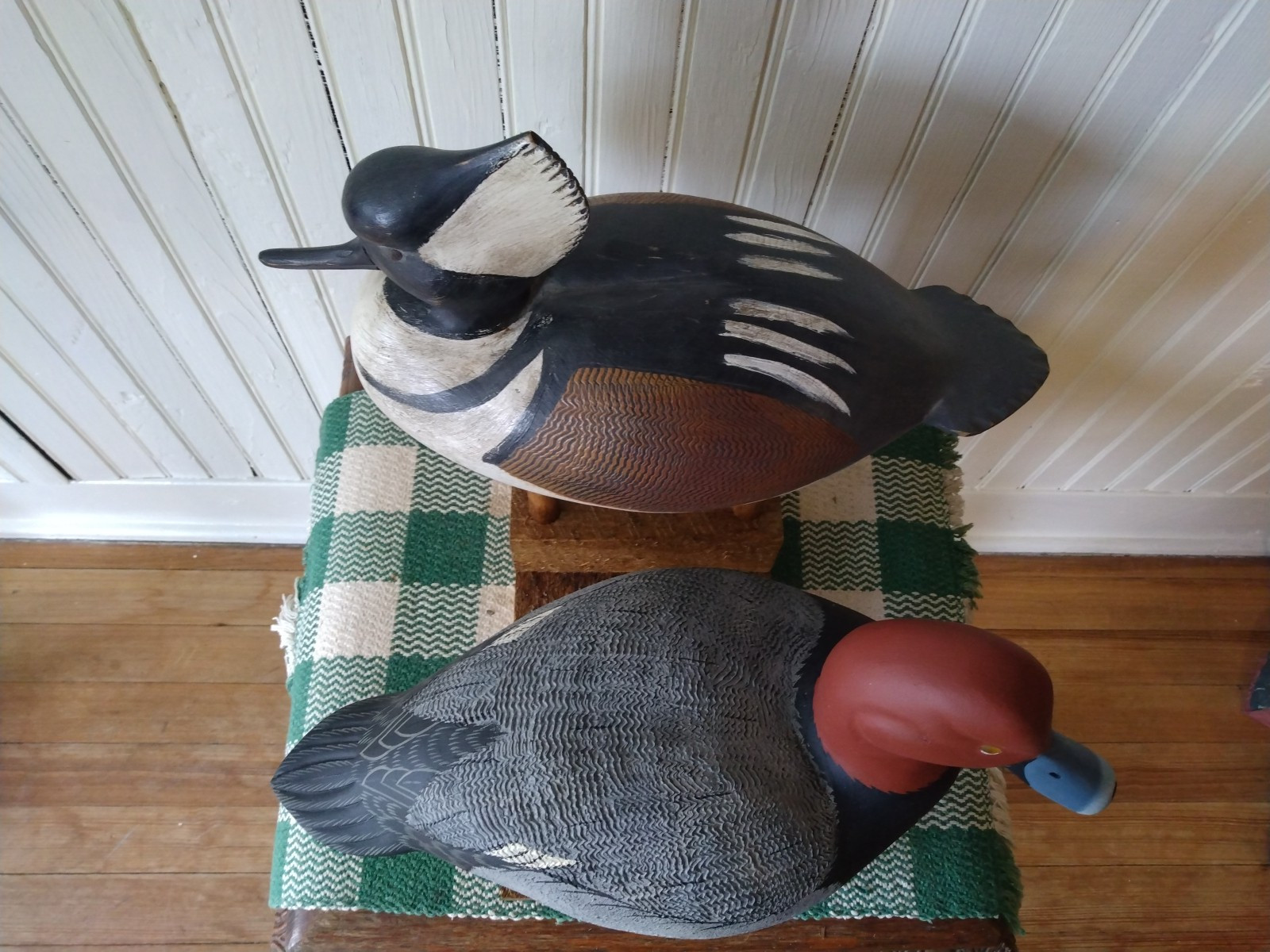 Handmade Rough Cut Wooden Duck Decoy Stand. Double Stand Holds Two Decoys