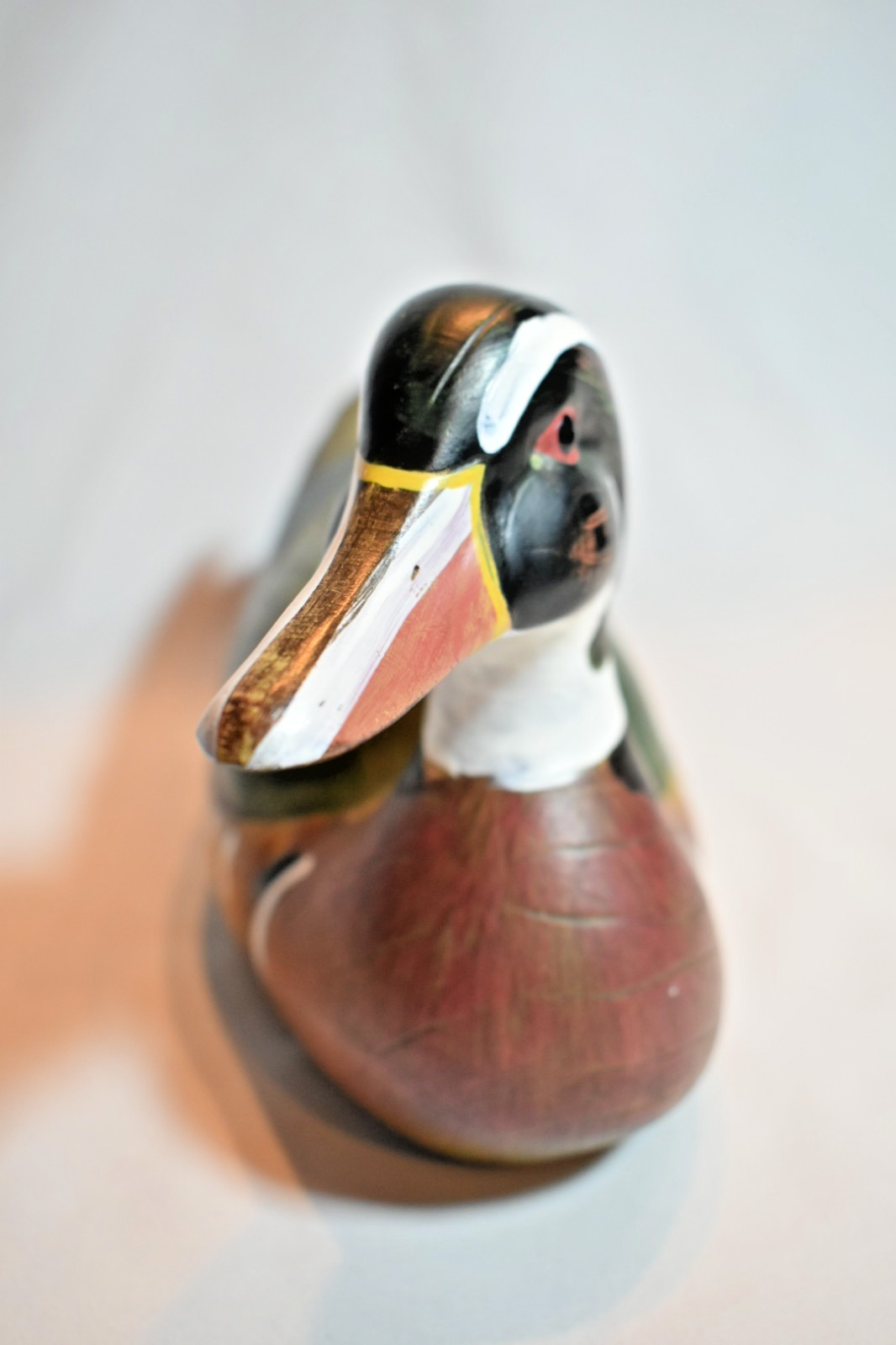 Unsigned Hand-Carved & Hand-Painted Wooden Wood Duck Drake Decoy, 10 In
