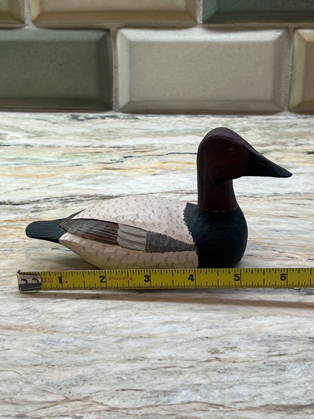 Carved Wood Duck Decoy Canvasback Drake 1975 Quarter Size Signed by Ron Kennedy