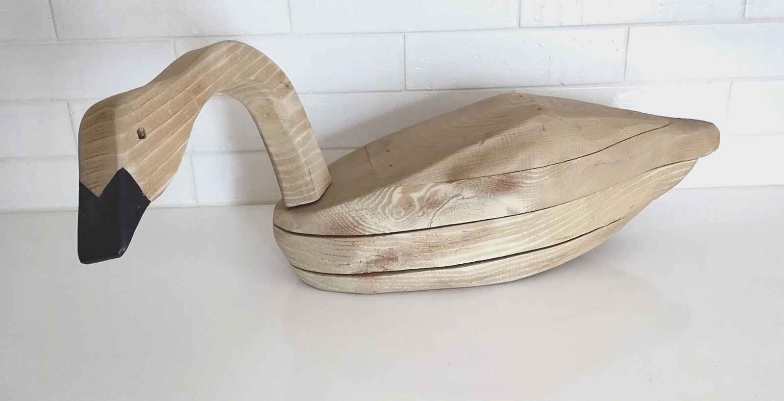 Vintage Carved White Pine Swan Decoy Farmhouse Decor Rustic Primitive Posable