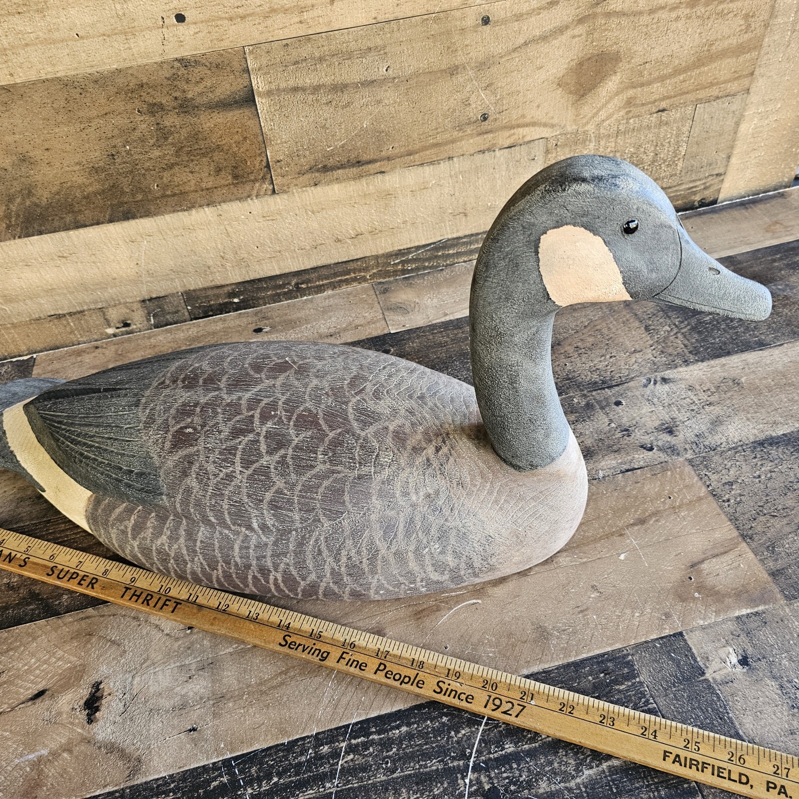 Vintage Carved Wood Canadian Goose Decoy Signed RJK
